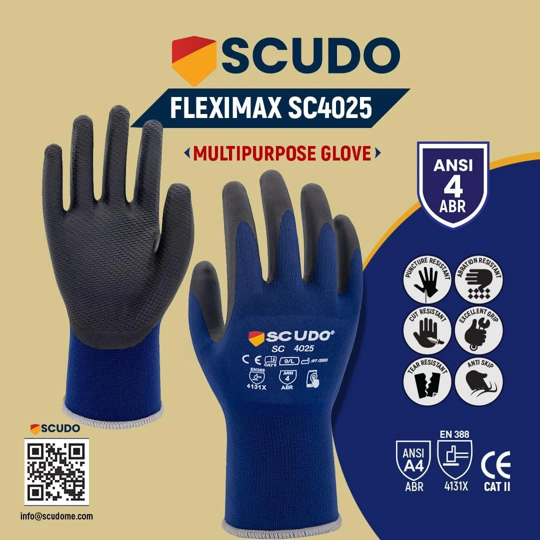 دستکش ایمنی مکانیکی و چند منظوره SCUDO مدل SC4025، محافظت از دست