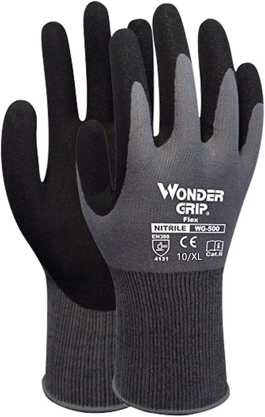 دستکش کار آغشته به نیتریل Azonee، یک جفت، دستکش ایمنی کار، مقاوم در برابر سایش، ضد لغزش، دستکش تنفسی، برای ماهیگیری، برش، باغبانی، نگهداری انبار برای مردان و زنان (خاکستری مشکی XL)