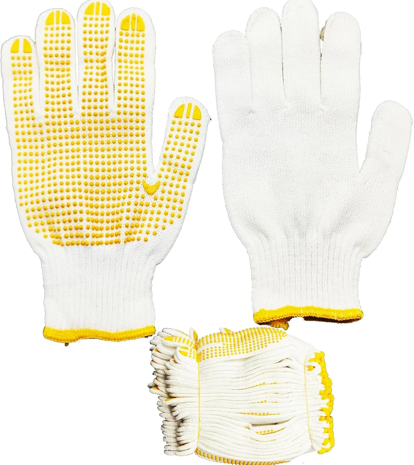 دستکش کار ایمنی YEVTAHT، 12 جفت، با نقاط ضد لغزش - دستکش بافتنی نخی مرطوب عمده برای گاراژ، انبار، ساخت و ساز (زرد)