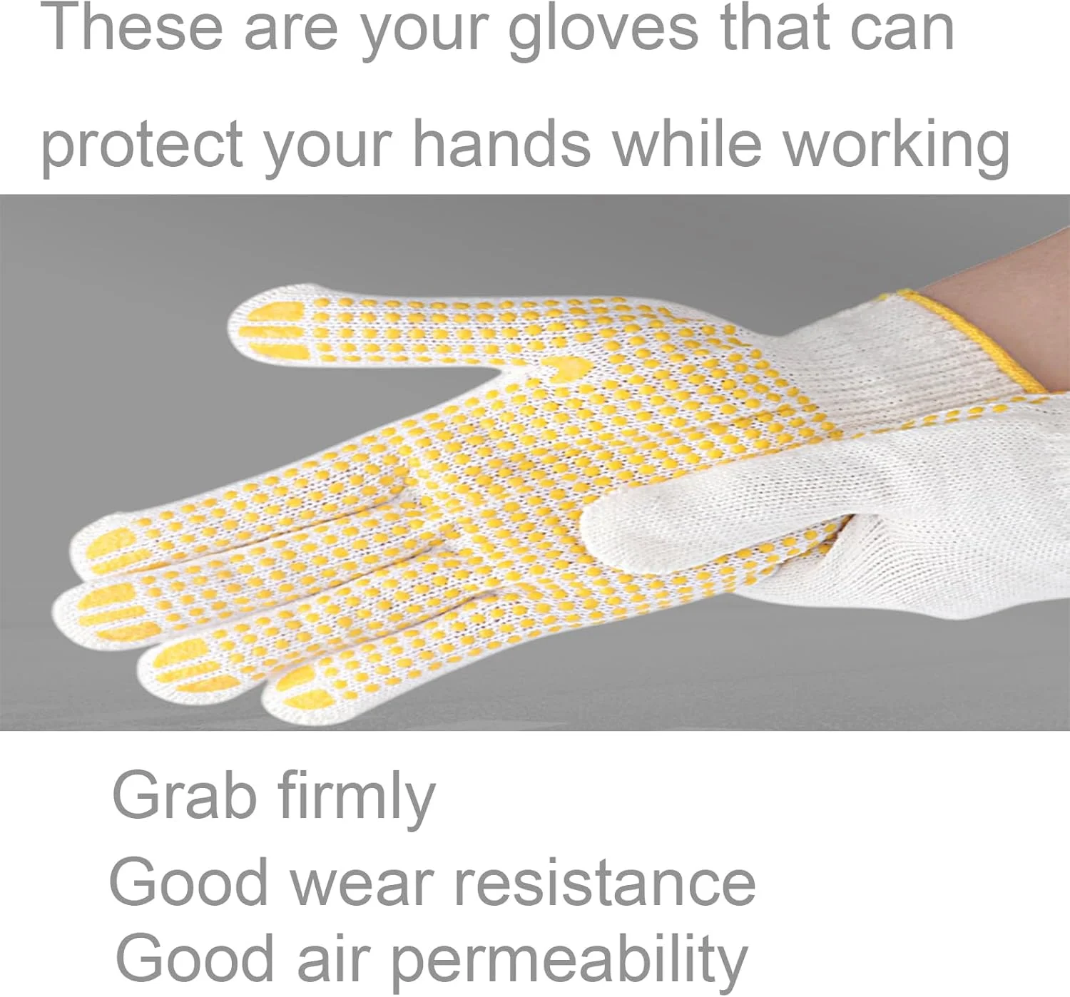 دستکش کار ایمنی YEVTAHT، 12 جفت، با نقاط ضد لغزش - دستکش بافتنی نخی مرطوب عمده برای گاراژ، انبار، ساخت و ساز (زرد)