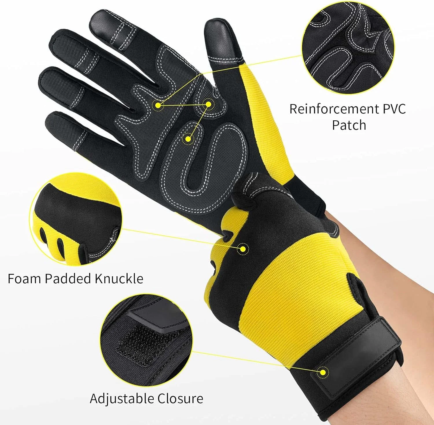 دستکش کار چرمی KASTWAVE، دستکش باغبانی سنگین، دستکش باغبانی چرم گاوی مقاوم، دستکش کار ضد خار برای ابزار باغبانی، قیچی هرس، آجرچینی، زنانه و مردانه (زرد، بزرگ)