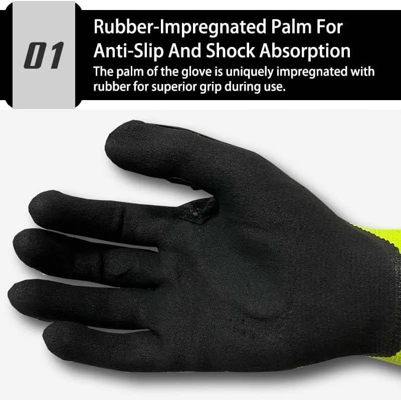 دستکش کار ساختمانی KASTWAVE، دستکش کار ایمنی، بادوام، جاذب ضربه، ضد برش، ضد ضربه و مقاوم در برابر سایش، دستکش کار انبار، تعمیر خودرو، مناسب برای کار در حیاط، برای مردان و زنان (سایز: L)