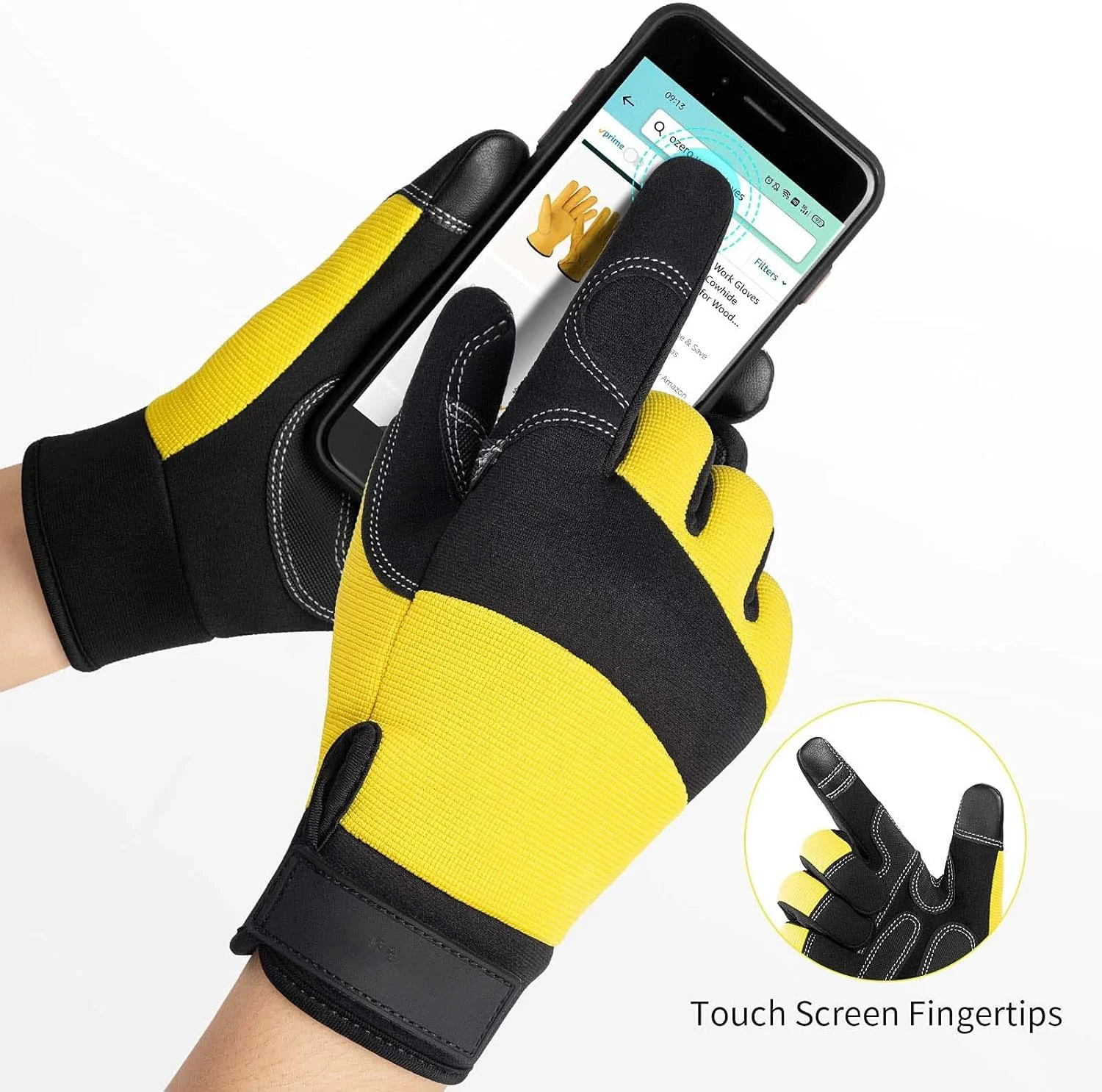 دستکش کار چرمی KASTWAVE، دستکش باغبانی سنگین، دستکش باغبانی چرم گاوی مقاوم، دستکش کار ضد خار برای ابزار باغبانی، قیچی هرس، آجرچینی، زنانه و مردانه (زرد، بزرگ)