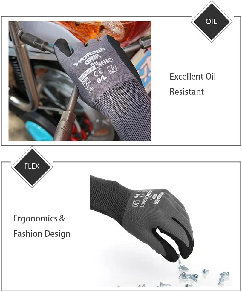 دستکش کار آغشته به نیتریل Azonee، یک جفت، دستکش ایمنی کار، مقاوم در برابر سایش، ضد لغزش، دستکش تنفسی، برای ماهیگیری، برش، باغبانی، نگهداری انبار برای مردان و زنان (خاکستری مشکی XL)