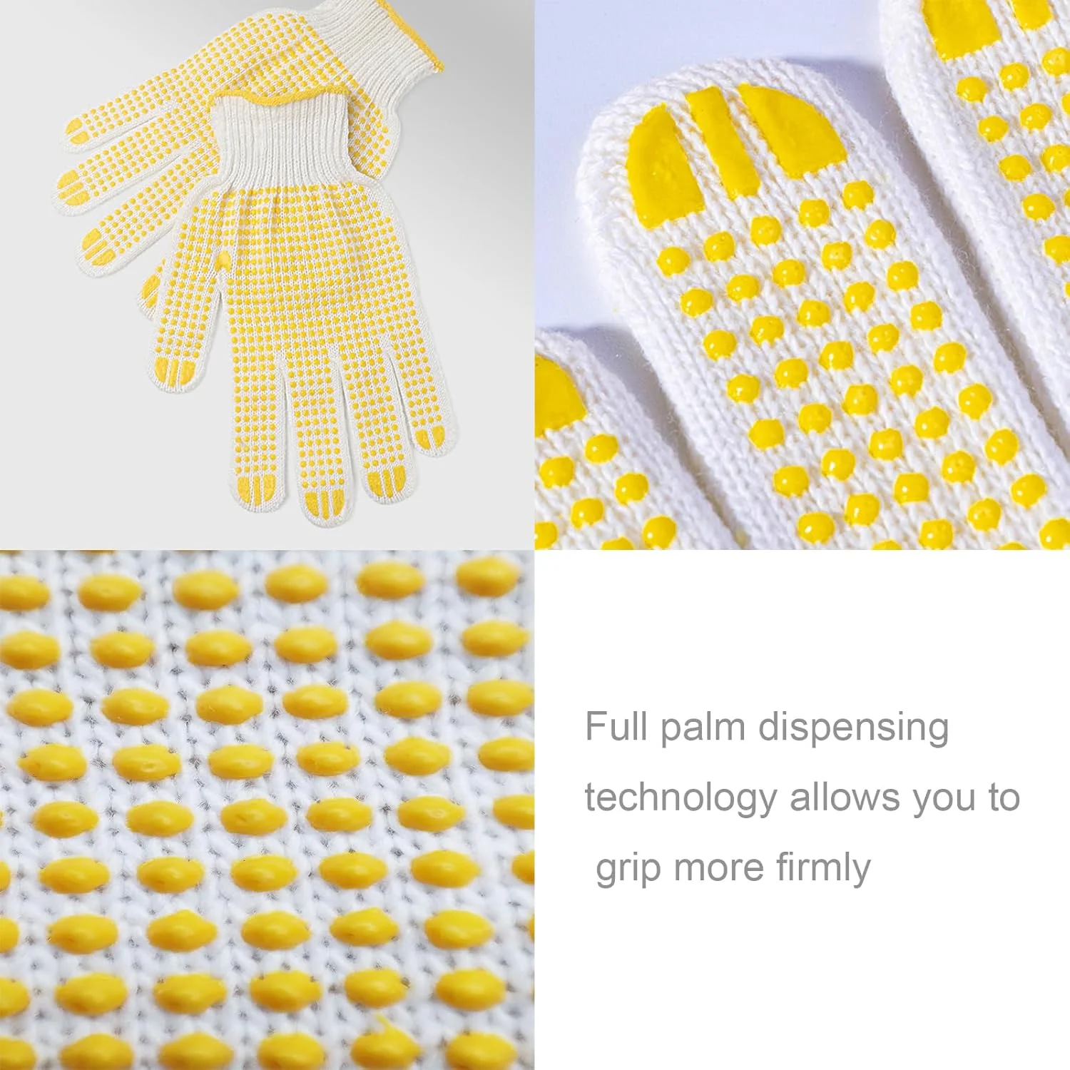 دستکش کار ایمنی YEVTAHT، 12 جفت، با نقاط ضد لغزش - دستکش بافتنی نخی مرطوب عمده برای گاراژ، انبار، ساخت و ساز (زرد)
