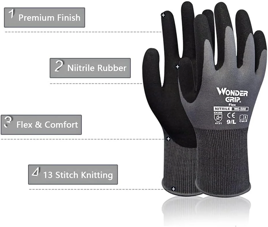 دستکش کار آغشته به نیتریل Azonee، یک جفت، دستکش ایمنی کار، مقاوم در برابر سایش، ضد لغزش، دستکش تنفسی، برای ماهیگیری، برش، باغبانی، نگهداری انبار برای مردان و زنان (خاکستری مشکی XL)