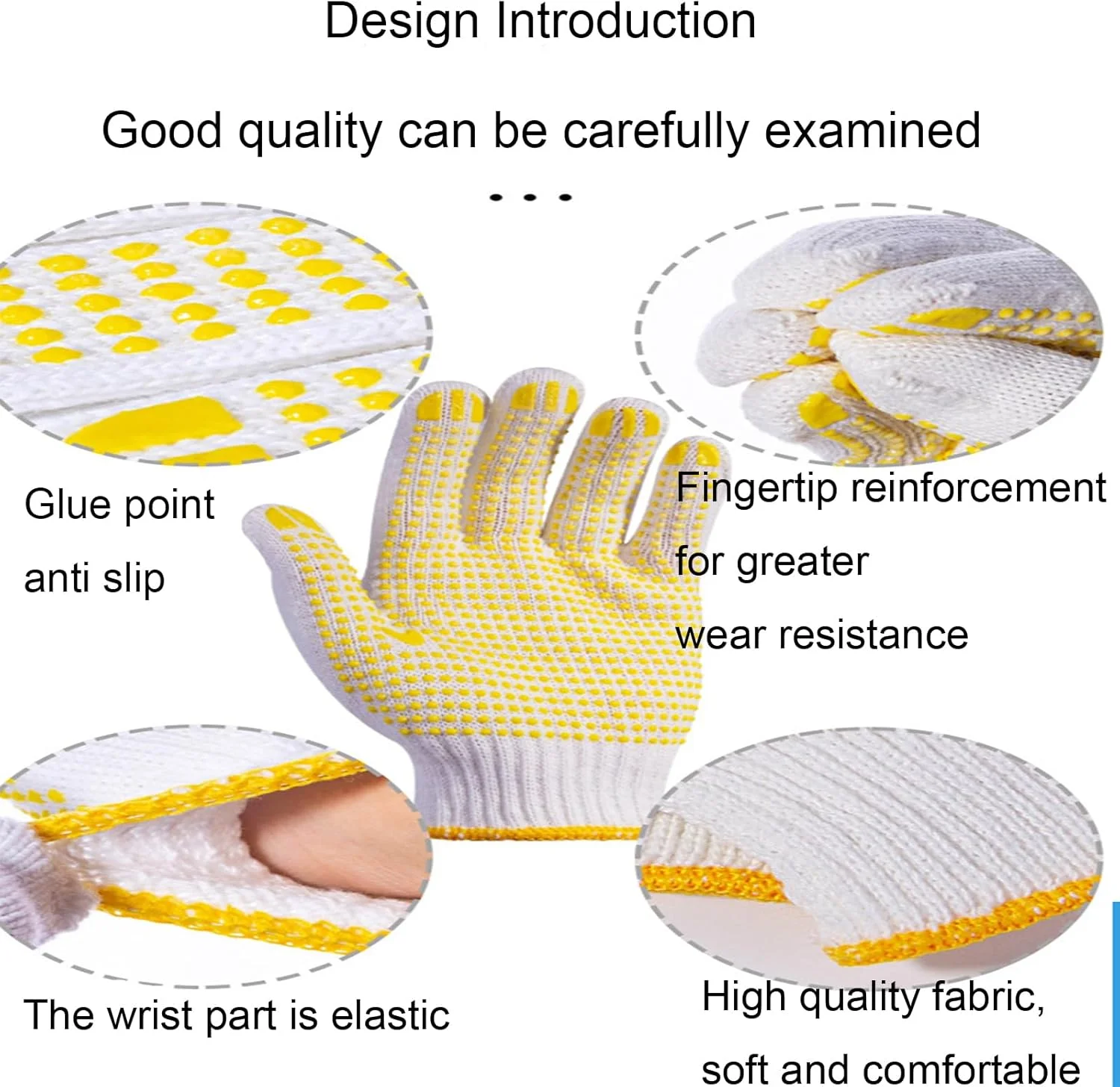 دستکش کار ایمنی YEVTAHT، 12 جفت، با نقاط ضد لغزش - دستکش بافتنی نخی مرطوب عمده برای گاراژ، انبار، ساخت و ساز (زرد)