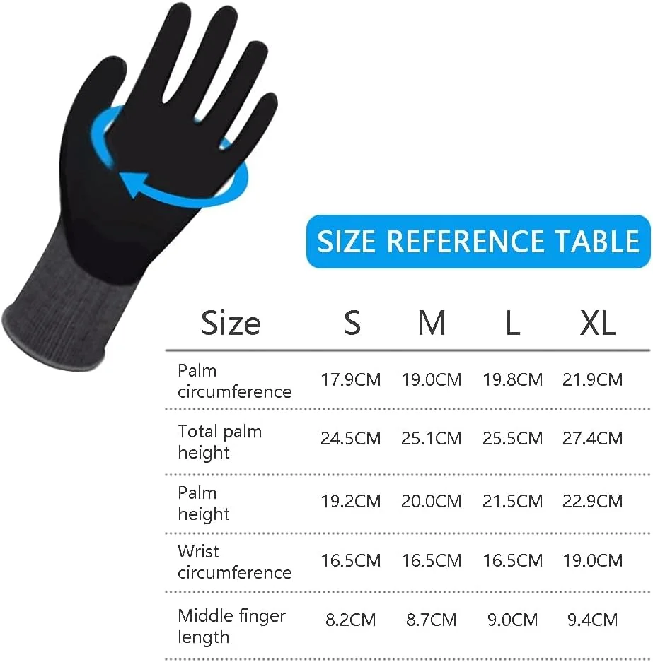 دستکش کار آغشته به نیتریل Azonee، یک جفت، دستکش ایمنی کار، مقاوم در برابر سایش، ضد لغزش، دستکش تنفسی، برای ماهیگیری، برش، باغبانی، نگهداری انبار برای مردان و زنان (خاکستری مشکی XL)