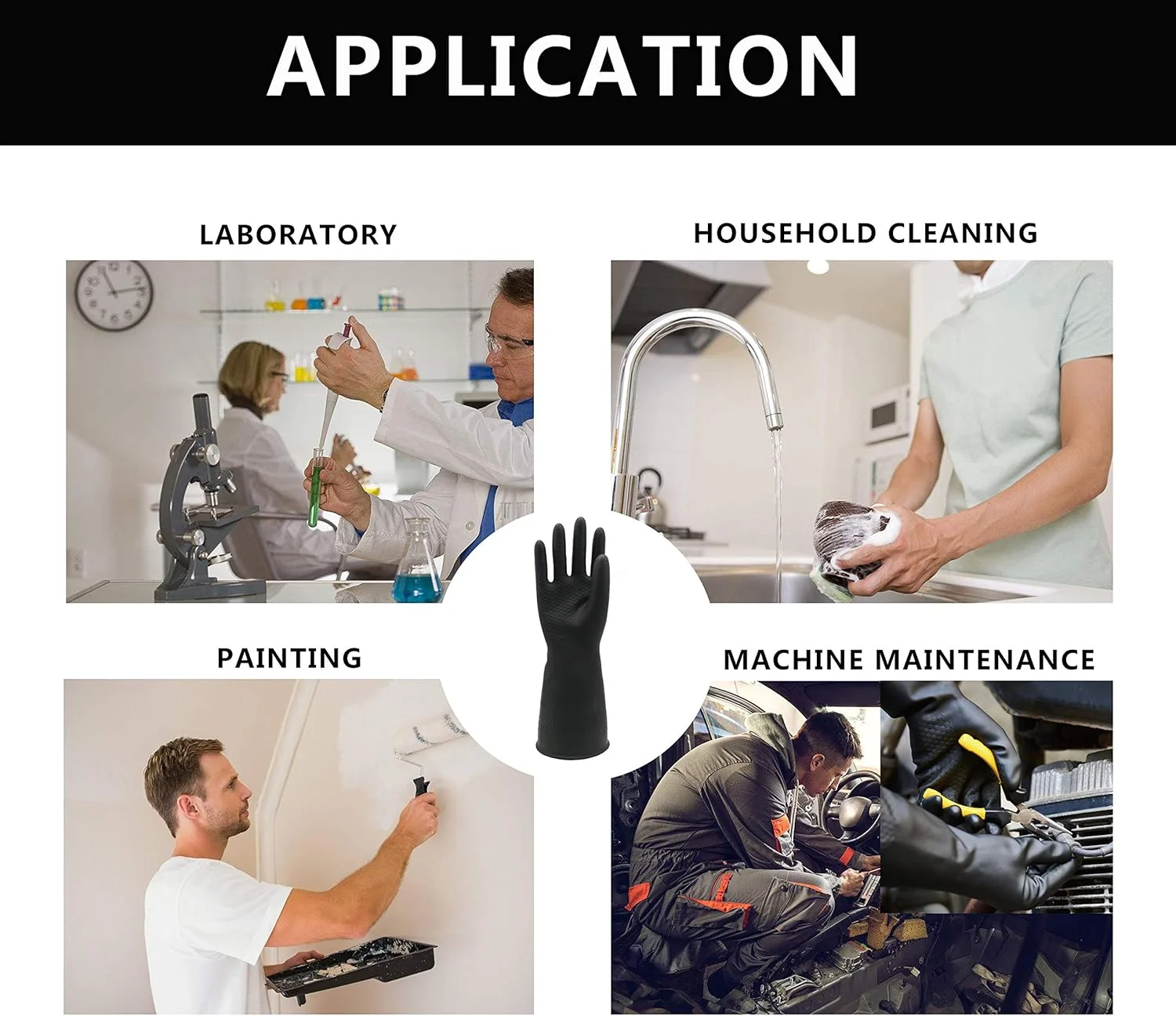 دستکش های مقاوم در برابر مواد شیمیایی UXglove، دستکش های کار سنگین صنعتی، مشکی دستکش های مقاوم در برابر مواد شیمیایی UXglove، دستکش های کار سنگین صنعتی، مشکی