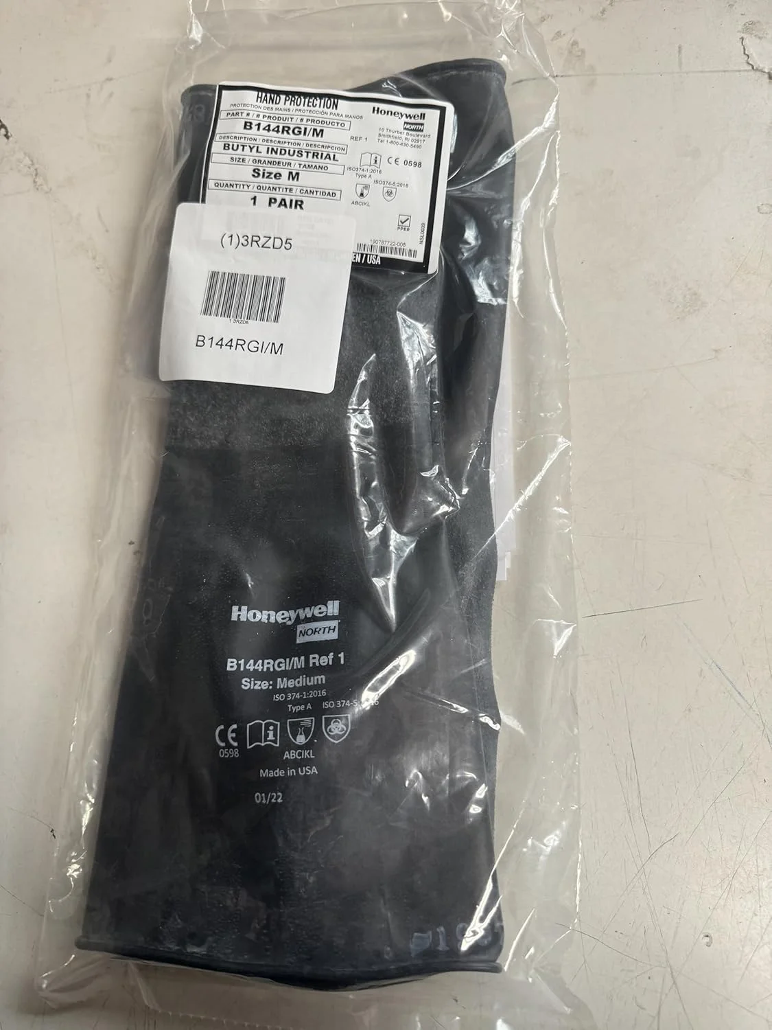 دستکش مقاوم در برابر مواد شیمیایی نورث بای هانیول B144RGI/M، 14 میل، سایز M، یک جفت