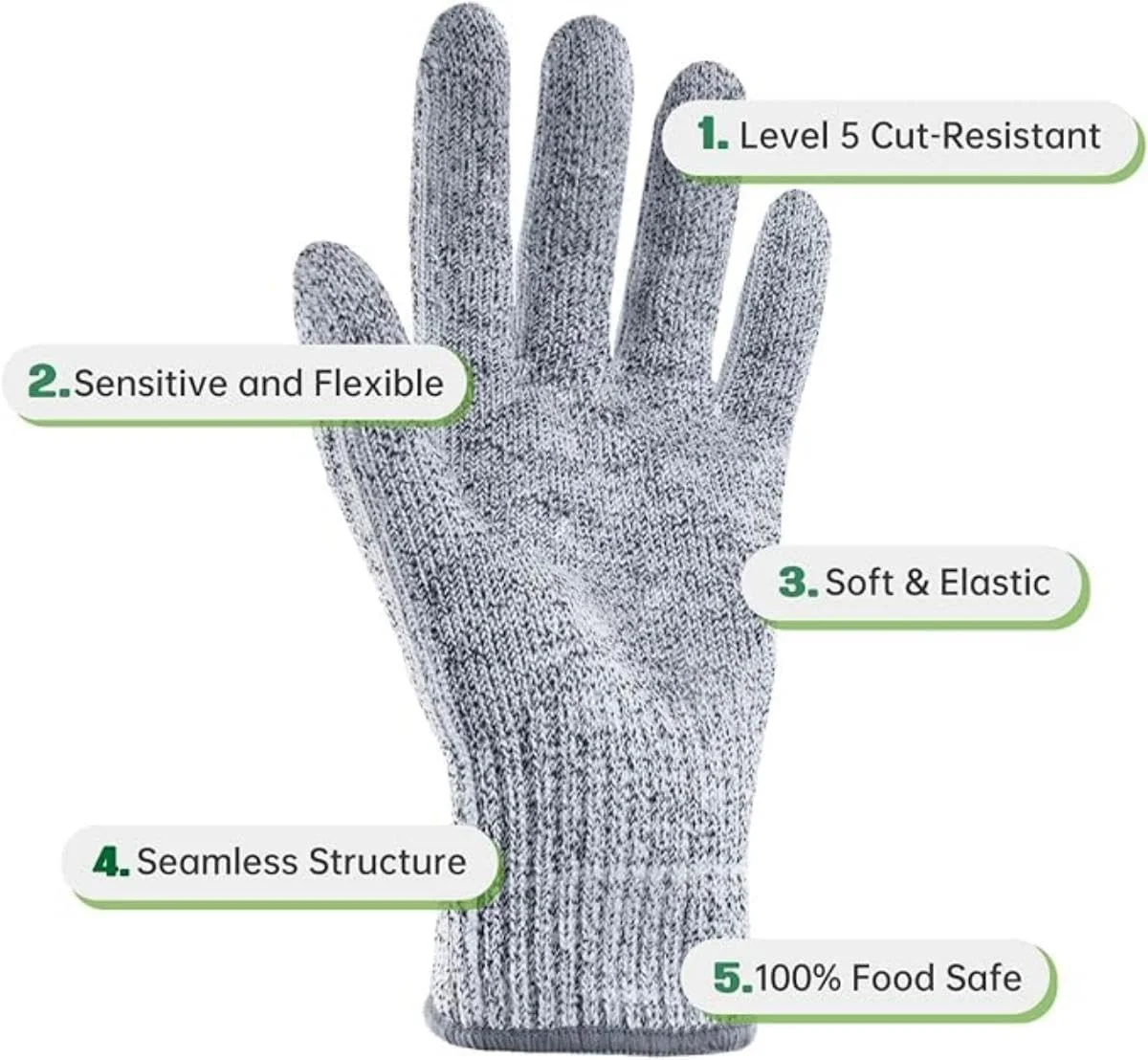 دستکش های ضد برش SKY-TOUCH با محافظت سطح 5: دستکش های ایمنی HPPE برای آشپزخانه، برش گوشت، رنده، کارخانه، انبار، جابجایی شیشه - مناسب برای مواد غذایی، راحت، قابل شستشو در ماشین لباسشویی (L، 1 جفت)