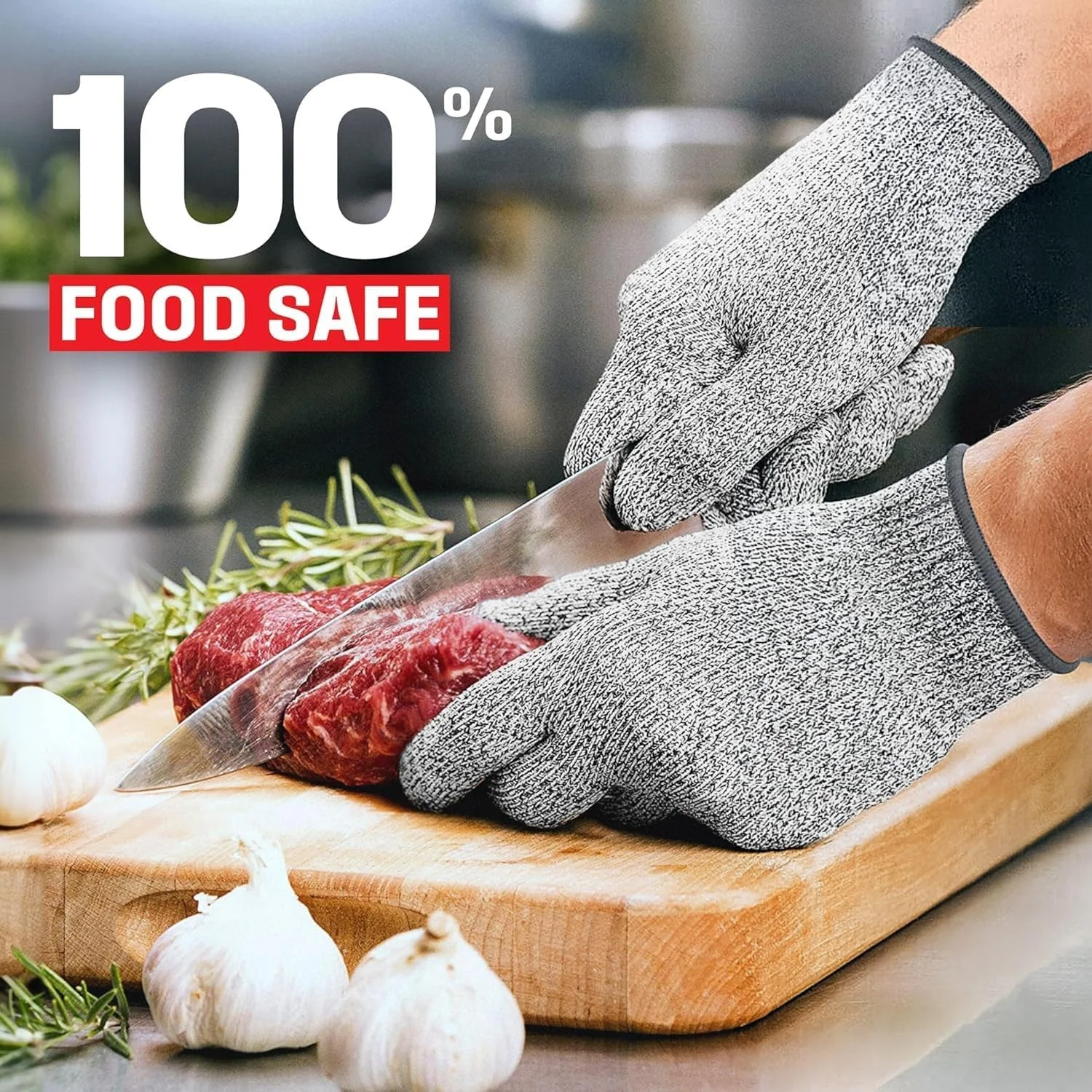 دستکش های ضد برش SKY-TOUCH با محافظت سطح 5: دستکش های ایمنی HPPE برای آشپزخانه، برش گوشت، رنده، کارخانه، انبار، جابجایی شیشه - مناسب برای مواد غذایی، راحت، قابل شستشو در ماشین لباسشویی (L، 1 جفت)
