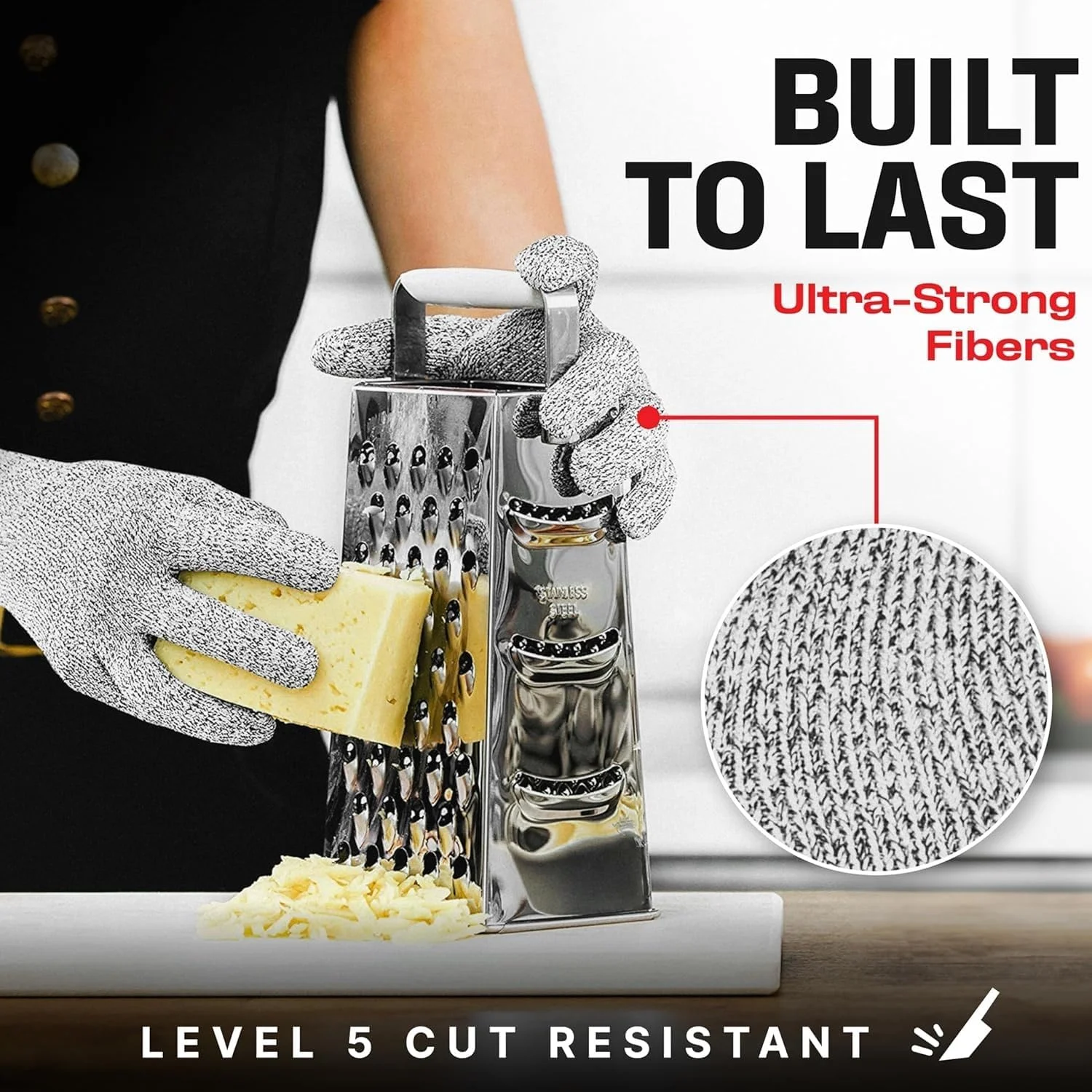 دستکش های ضد برش SKY-TOUCH با محافظت سطح 5: دستکش های ایمنی HPPE برای آشپزخانه، برش گوشت، رنده، کارخانه، انبار، جابجایی شیشه - مناسب برای مواد غذایی، راحت، قابل شستشو در ماشین لباسشویی (L، 1 جفت)