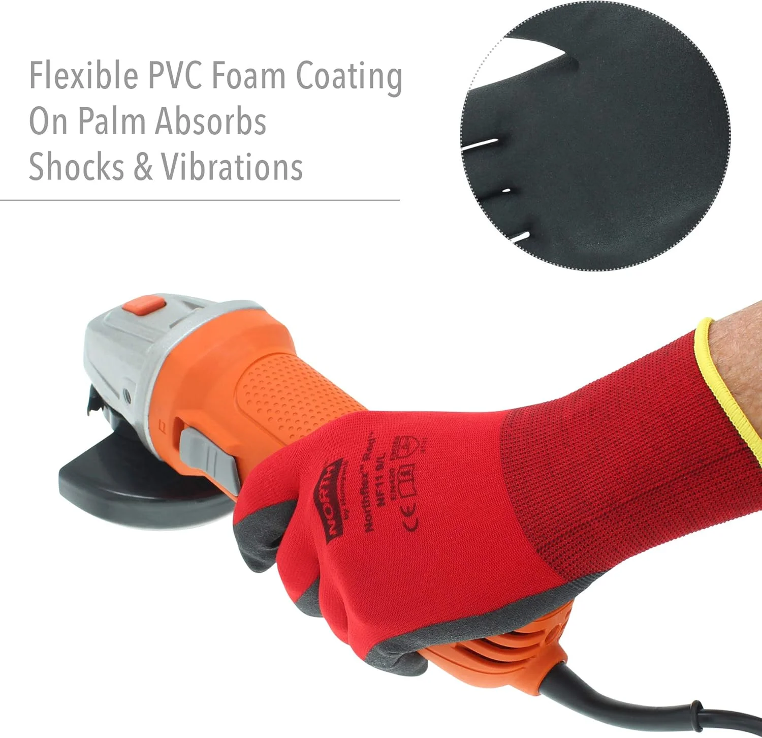 دستکش ایمنی هانیول نورث فلکس با آستر نایلونی بدون درز قرمز و روکش PVC مشکی