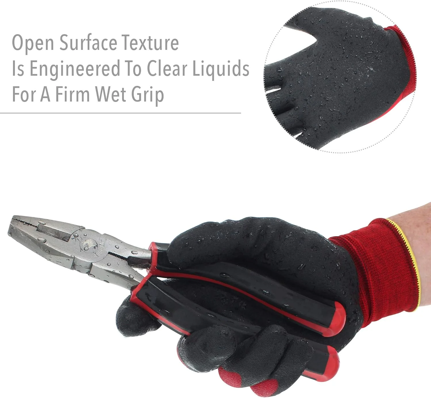 دستکش ایمنی هانیول نورث فلکس با آستر نایلونی بدون درز قرمز و روکش PVC مشکی