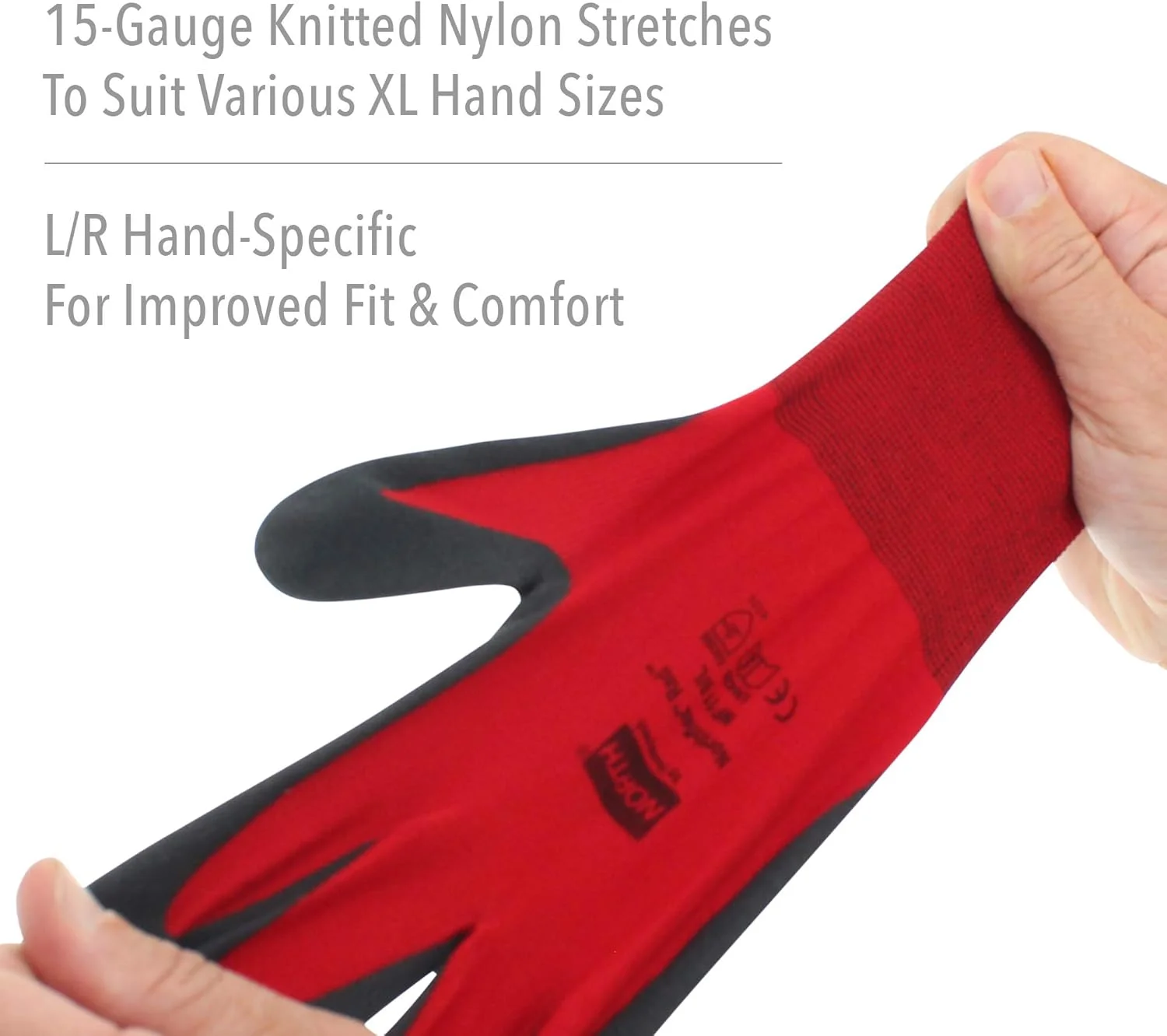 دستکش ایمنی هانیول نورث فلکس با آستر نایلونی بدون درز قرمز و روکش PVC مشکی