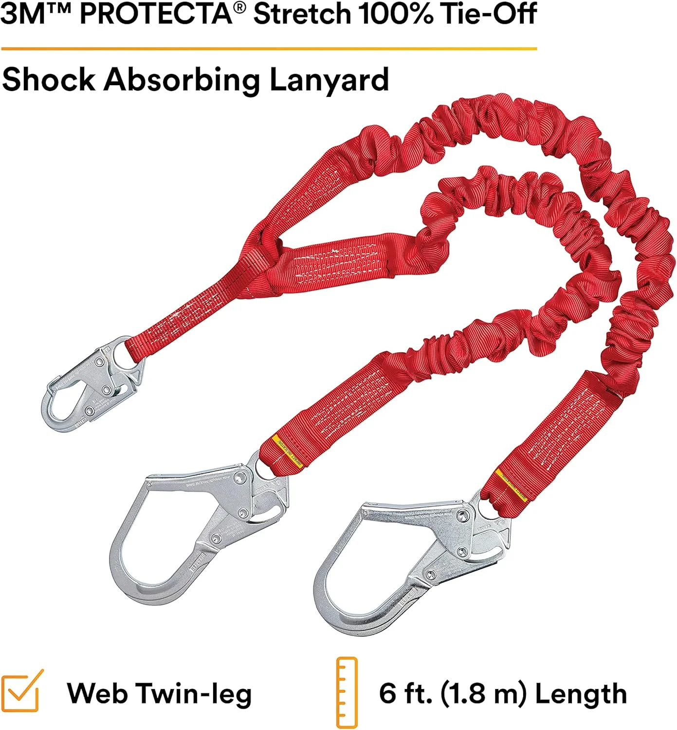 طناب ایمنی جذب شوک الاستیک 3M Protecta PRO 1340161، طول 6 فوت (1.8 متر)، ساخته شده از 100 درصد مواد الاستیک، دارای قلاب کارابین در مرکز، قلاب فولادی در انتهای پاها، ظرفیت 310 پوند (140 کیلوگرم)، رنگ قرمز طناب ایمنی جذب شوک الاستیک 3M Protecta PRO 1340161، طول 6 فوت (1.8 متر)، ساخته شده از 100 درصد مواد الاستیک، دارای قلاب کارابین در مرکز، قلاب فولادی در انتهای پاها، ظرفیت 310 پوند (140 کیلوگرم)، رنگ قرمز