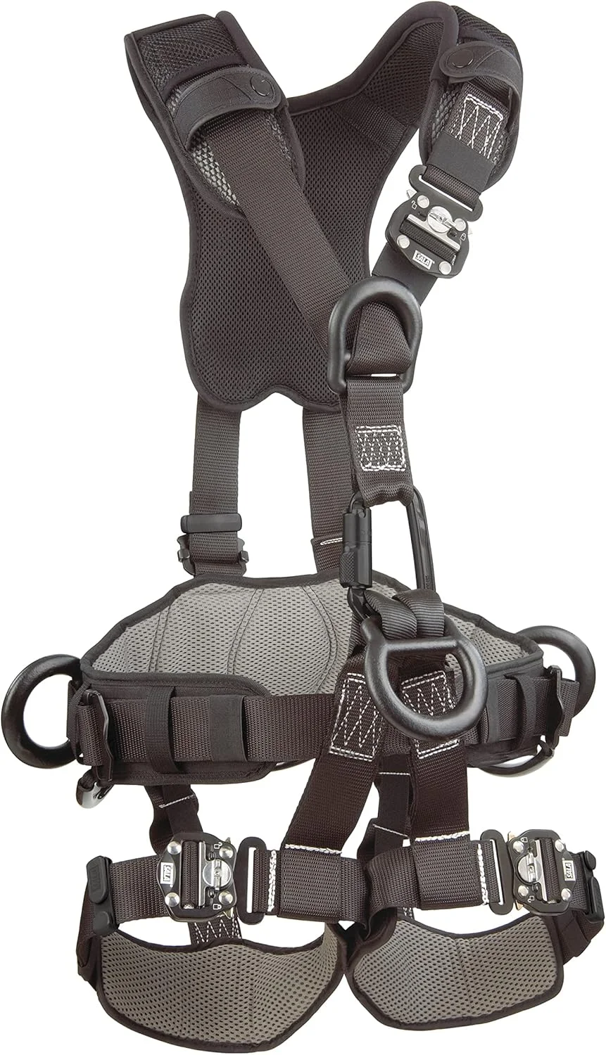 هارنس تمام بدن دسترسی به طناب/نجات مشکی 3M DBI-SALA ExoFit NEX 1113373، دارای 5 حلقه D آلومینیومی، کمربند با پد/حلقه های D جانبی، تسمه های پا با قفل QC، سایز X-Large، آبی/خاکستری