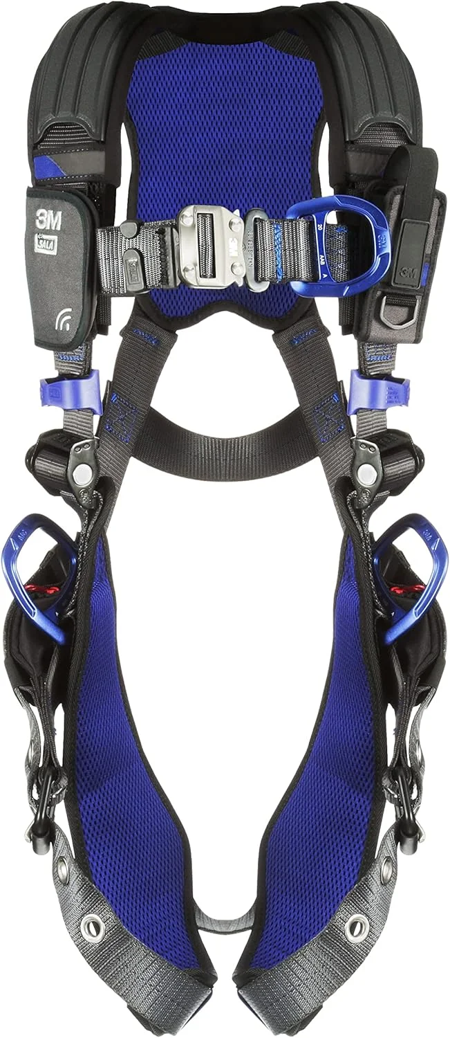 هارنس ایمنی صعود/موقعیت‌گیری جلیقه‌ای راحت 3M DBI-Sala 1113421 ExoFit X300، محافظت در برابر سقوط برای صنایع عمومی، حلقه‌های D پشتی، جلویی و ران، سگک زبانه پا، اتصال سریع سینه، سایز متوسط