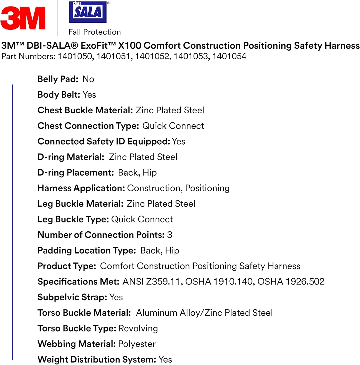 هارنس ایمنی موقعیت یابی ساختمانی راحت 3M DBI-SALA ExoFit X100 مدل 1401052، سایز بزرگ