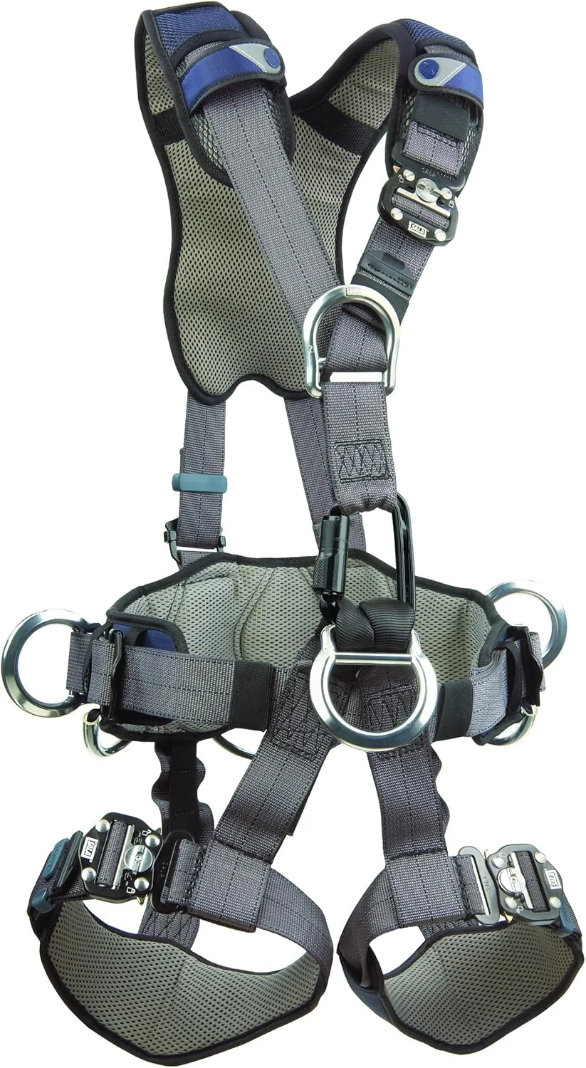 هارنس تمام بدن دسترسی با طناب/نجات 3M DBI-SALA ExoFit NEX 1113348، حلقه های D آلومینیومی پشتی/جلویی/تعلیق، کمربند با پد/حلقه های D جانبی، بندهای پا با سگک اتصال سریع قفل شونده، سایز X-Large، آبی/خاکستری