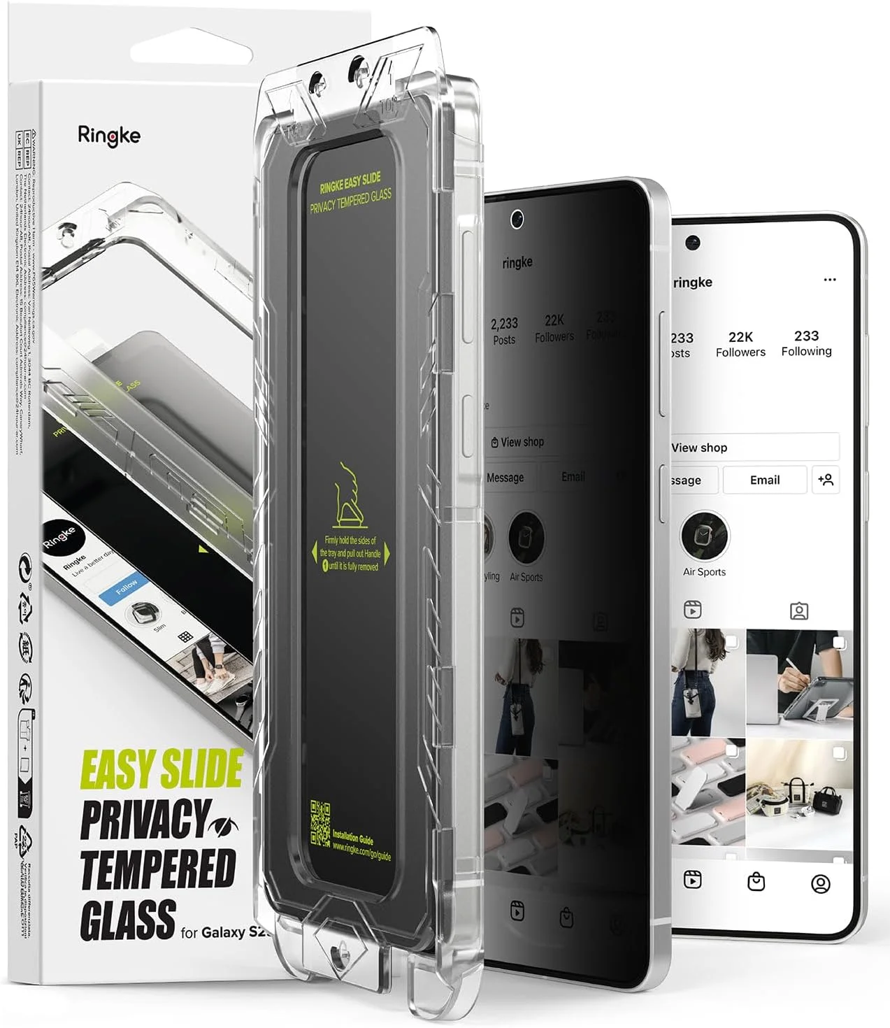 محافظ صفحه نمایش شیشه ای حرارت دیده حریم خصوصی Ringke [لغزش آسان] [ضد جاسوسی] سازگار با Samsung Galaxy S25 Edge، نصب آسان، محافظ صفحه نمایش حریم خصوصی سازگار با قاب - بسته 2 عددی، همراه با ابزار نصب