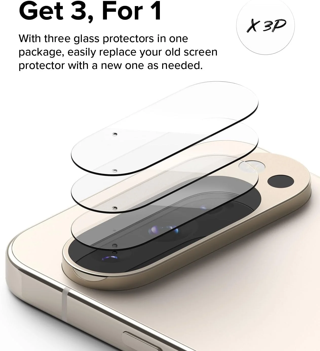 محافظ لنز دوربین شیشه ای Ringke سازگار با Google Pixel 9 Pro XL، پوشش های شیشه ای مقاوم در برابر اثر انگشت و فریم های آلیاژ آلومینیومی با پوشش چسبنده - 3 عددی محافظ لنز دوربین شیشه ای Ringke سازگار با Google Pixel 9 Pro XL، پوشش های شیشه ای مقاوم در برابر اثر انگشت و فریم های آلیاژ آلومینیومی با پوشش چسبنده - 3 عددی