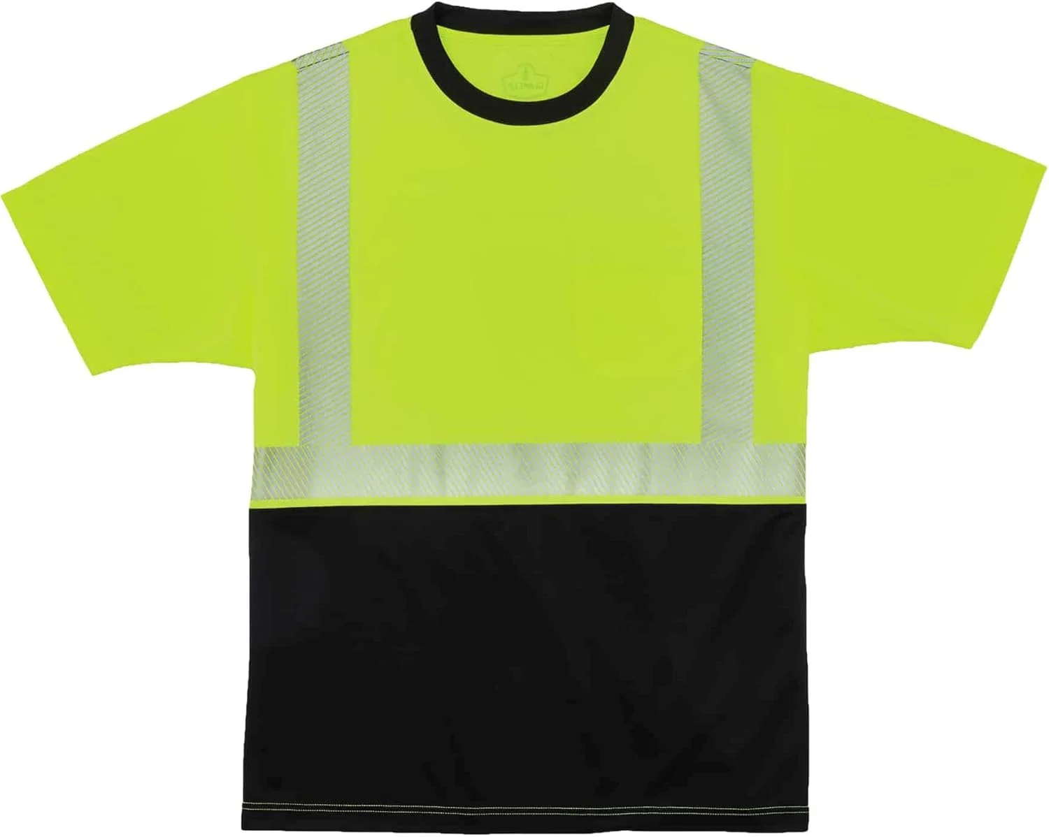 تی شرت ایمنی دید بالا Ergodyne، کلاس 2 ANSI، لبه راحت بازتابنده، پایین مشکی، لیمویی، بزرگ، GloWear 8280BK