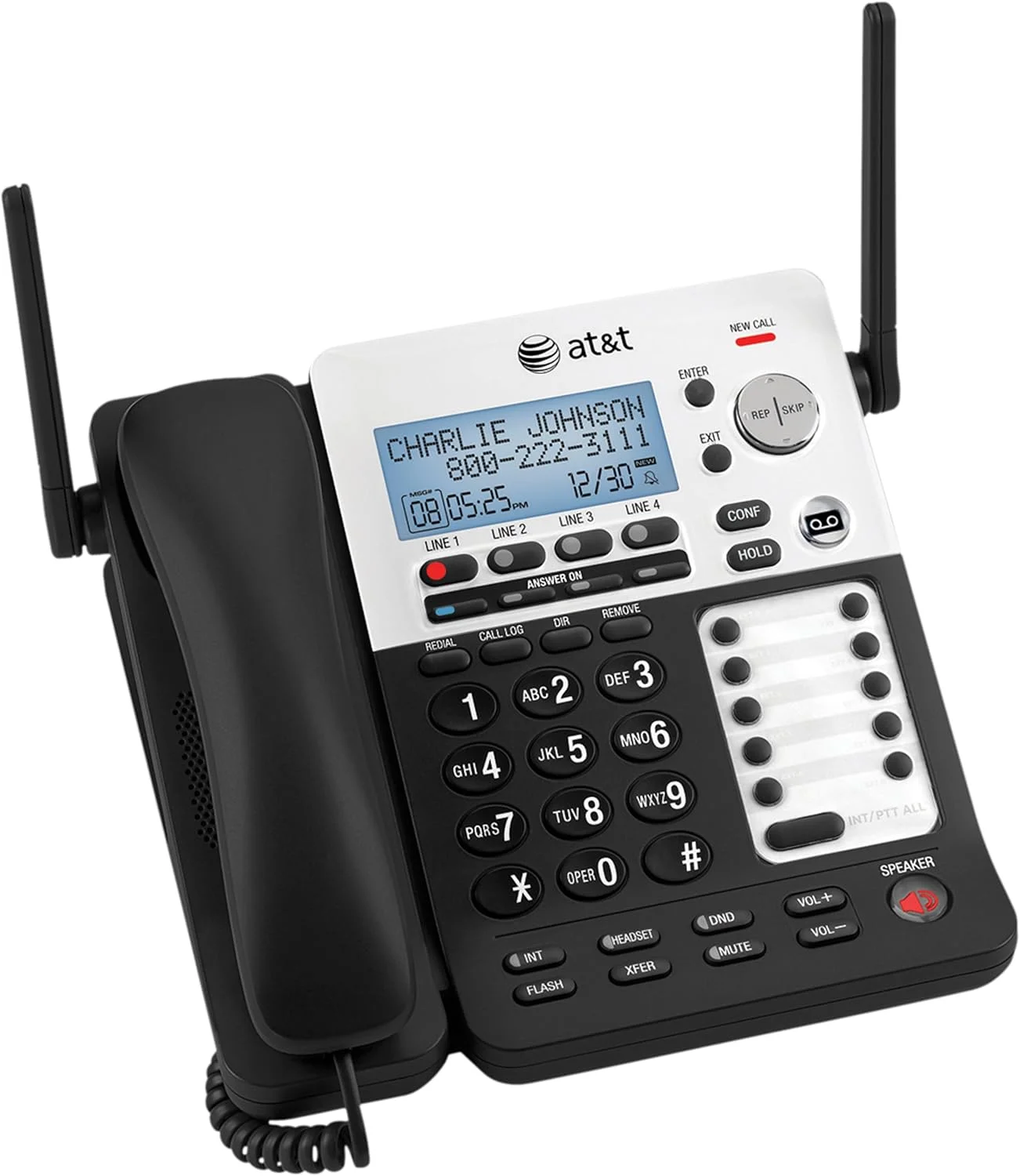 تلفن سانترال بی سیم/باسیم 4 خطه AT&T SynJ SB67158 DECT 6.0 مناسب کسب و کارهای کوچک به همراه سیستم پاسخگویی، مشکی/نقره ای تلفن سانترال بی سیم/باسیم 4 خطه AT&T SynJ SB67158 DECT 6.0 مناسب کسب و کارهای کوچک به همراه سیستم پاسخگویی، مشکی/نقره ای