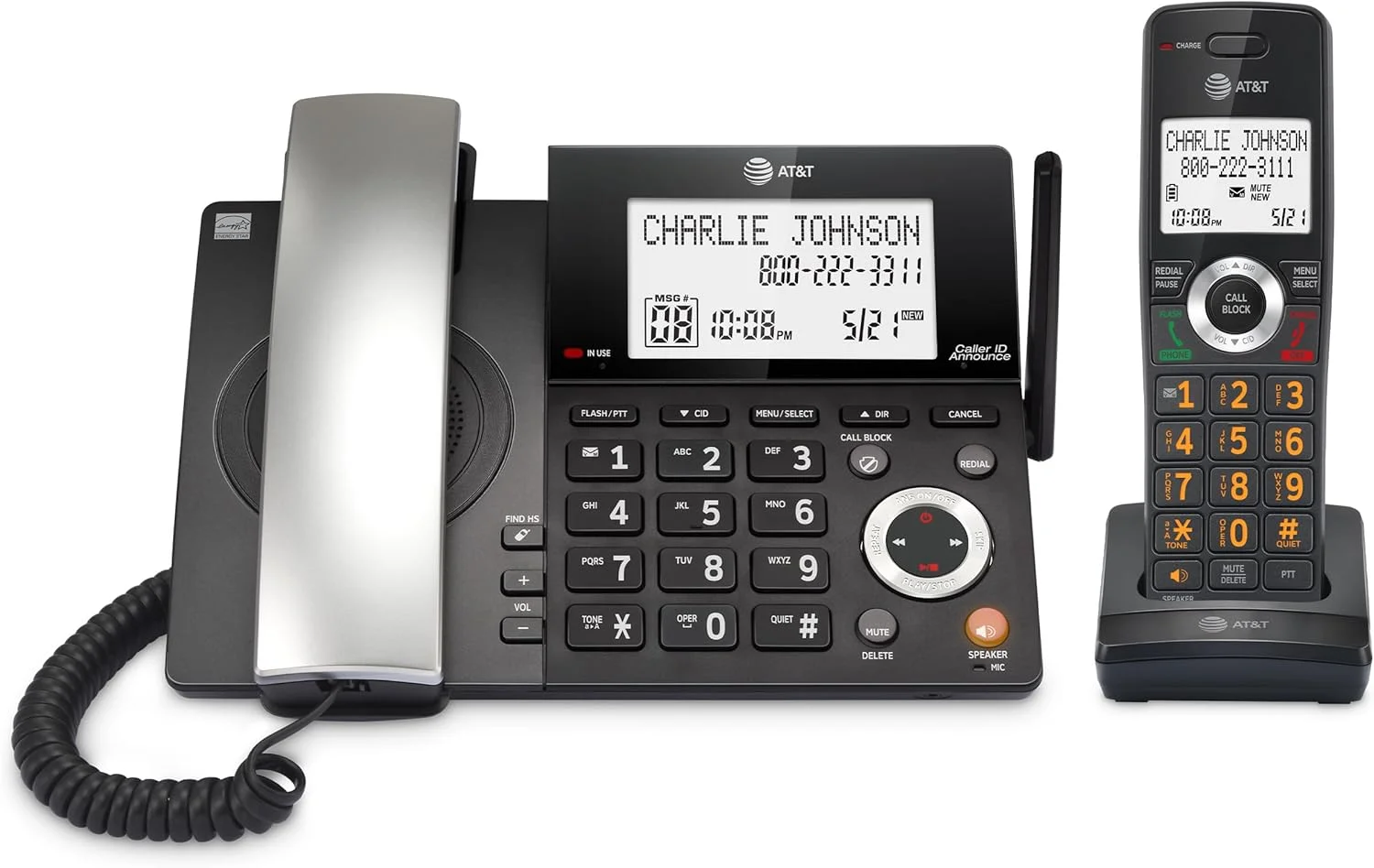تلفن خانگی سیمی/بی سیم AT&T DECT 6.0 با یک گوشی و منشی تلفنی، مسدود کننده تماس هوشمند، نمایشگر بزرگ با نور پس زمینه، دکمه بزرگ، بلندگو، اینترکام: CL84118 (مشکی ذغالی) تلفن خانگی سیمی/بی سیم AT&T DECT 6.0 با یک گوشی و منشی تلفنی، مسدود کننده تماس هوشمند، نمایشگر بزرگ با نور پس زمینه، دکمه بزرگ، بلندگو، اینترکام: CL84118 (مشکی ذغالی)