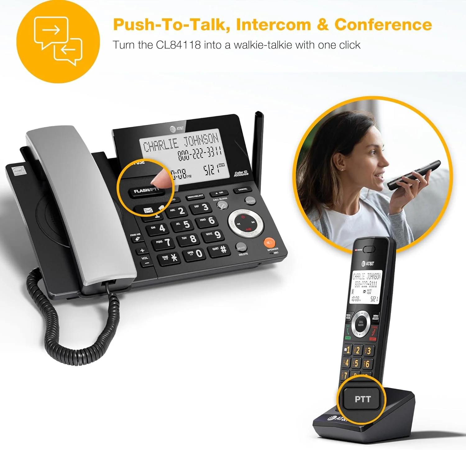 تلفن خانگی سیمی/بی سیم AT&T DECT 6.0 با یک گوشی و منشی تلفنی، مسدود کننده تماس هوشمند، نمایشگر بزرگ با نور پس زمینه، دکمه بزرگ، بلندگو، اینترکام: CL84118 (مشکی ذغالی) تلفن خانگی سیمی/بی سیم AT&T DECT 6.0 با یک گوشی و منشی تلفنی، مسدود کننده تماس هوشمند، نمایشگر بزرگ با نور پس زمینه، دکمه بزرگ، بلندگو، اینترکام: CL84118 (مشکی ذغالی)