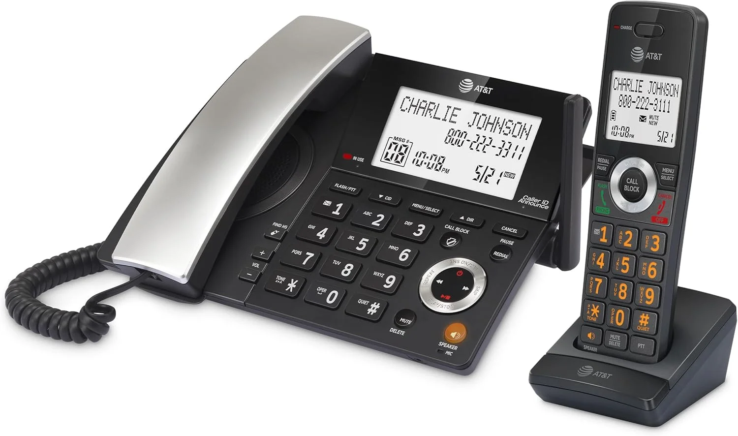 تلفن خانگی سیمی/بی سیم AT&T DECT 6.0 با یک گوشی و منشی تلفنی، مسدود کننده تماس هوشمند، نمایشگر بزرگ با نور پس زمینه، دکمه بزرگ، بلندگو، اینترکام: CL84118 (مشکی ذغالی) تلفن خانگی سیمی/بی سیم AT&T DECT 6.0 با یک گوشی و منشی تلفنی، مسدود کننده تماس هوشمند، نمایشگر بزرگ با نور پس زمینه، دکمه بزرگ، بلندگو، اینترکام: CL84118 (مشکی ذغالی)