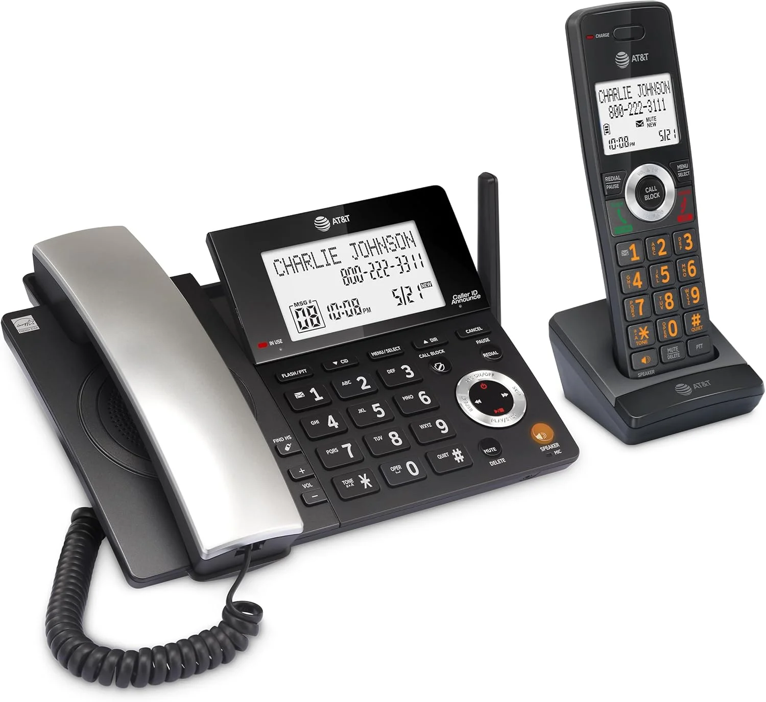 تلفن خانگی سیمی/بی سیم AT&T DECT 6.0 با یک گوشی و منشی تلفنی، مسدود کننده تماس هوشمند، نمایشگر بزرگ با نور پس زمینه، دکمه بزرگ، بلندگو، اینترکام: CL84118 (مشکی ذغالی) تلفن خانگی سیمی/بی سیم AT&T DECT 6.0 با یک گوشی و منشی تلفنی، مسدود کننده تماس هوشمند، نمایشگر بزرگ با نور پس زمینه، دکمه بزرگ، بلندگو، اینترکام: CL84118 (مشکی ذغالی)