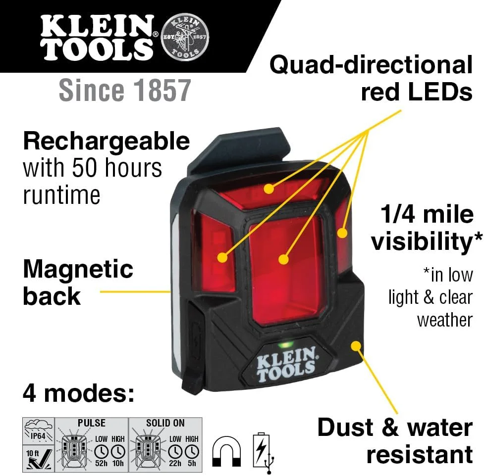 چراغ ایمنی شارژی کلاین تولز 56063 با آهنربا، قرمز، قابل نصب بر روی کلاه های سخت و کلاه ایمنی کلاین چراغ ایمنی شارژی کلاین تولز 56063 با آهنربا، قرمز، قابل نصب بر روی کلاه های سخت و کلاه ایمنی کلاین