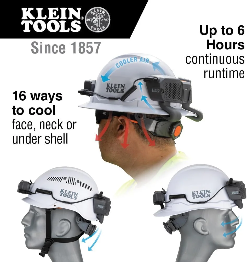 کلاه ایمنی سفید لبه دار Klein Tools 80096 به همراه فن خنک کننده کلاه ایمنی، 2 تکه کلاه ایمنی سفید لبه دار Klein Tools 80096 به همراه فن خنک کننده کلاه ایمنی، 2 تکه