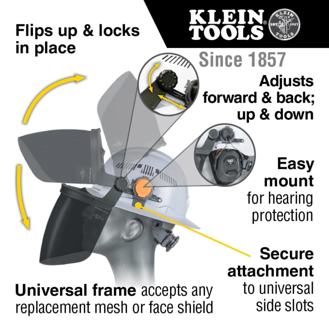 محافظ صورت دودی کلاین تولز 60473 برای کلاه ایمنی و کلاه سخت لبه دار، مقاوم در برابر ضربه، ضد بخار، تمام صورت، طراحی کم حجم برای سنگ زنی محافظ صورت دودی کلاین تولز 60473 برای کلاه ایمنی و کلاه سخت لبه دار، مقاوم در برابر ضربه، ضد بخار، تمام صورت، طراحی کم حجم برای سنگ زنی