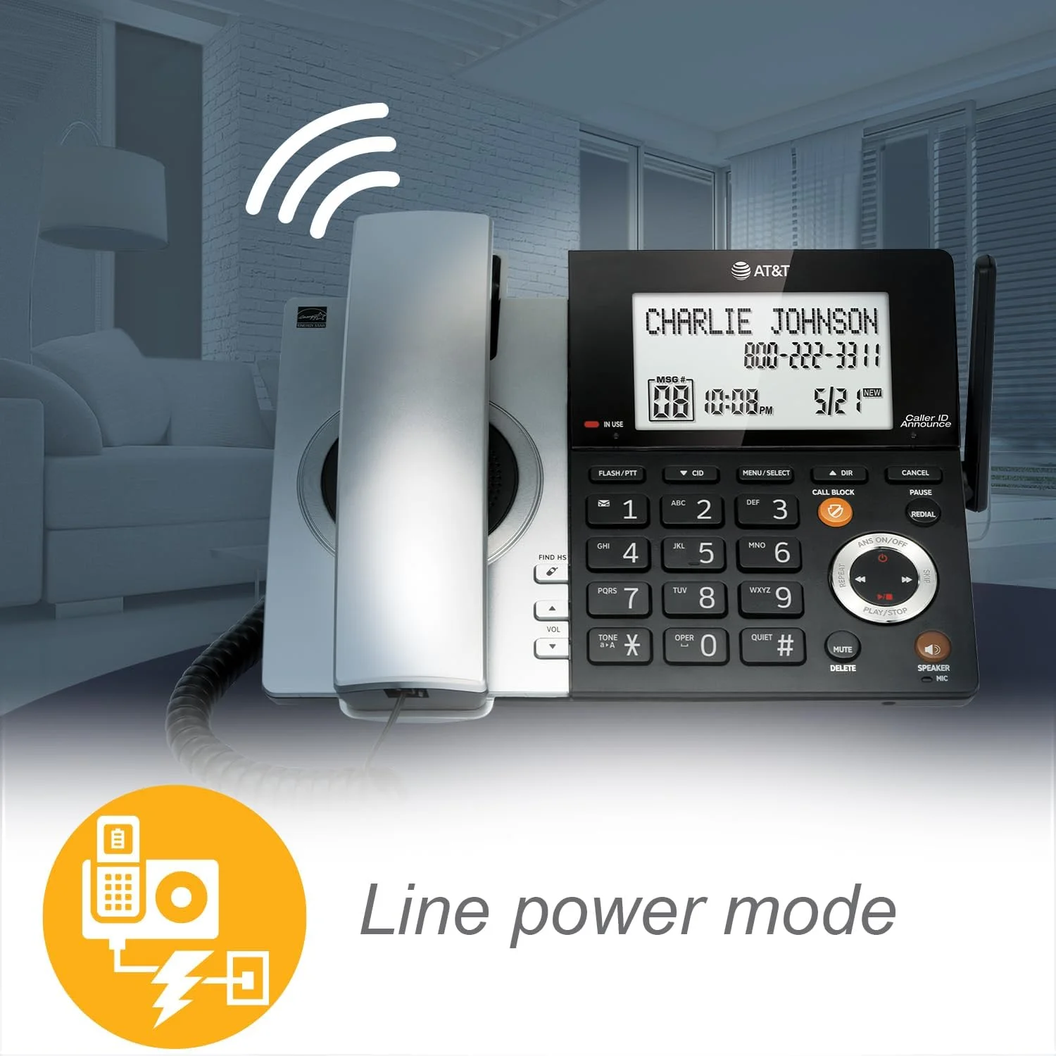 تلفن بی سیم و باسیم قابل گسترش AT&T مدل CL84107 DECT 6.0 با مسدود کننده تماس هوشمند، مشکی/نقره ای با 1 گوشی تلفن بی سیم و باسیم قابل گسترش AT&T مدل CL84107 DECT 6.0 با مسدود کننده تماس هوشمند، مشکی/نقره ای با 1 گوشی