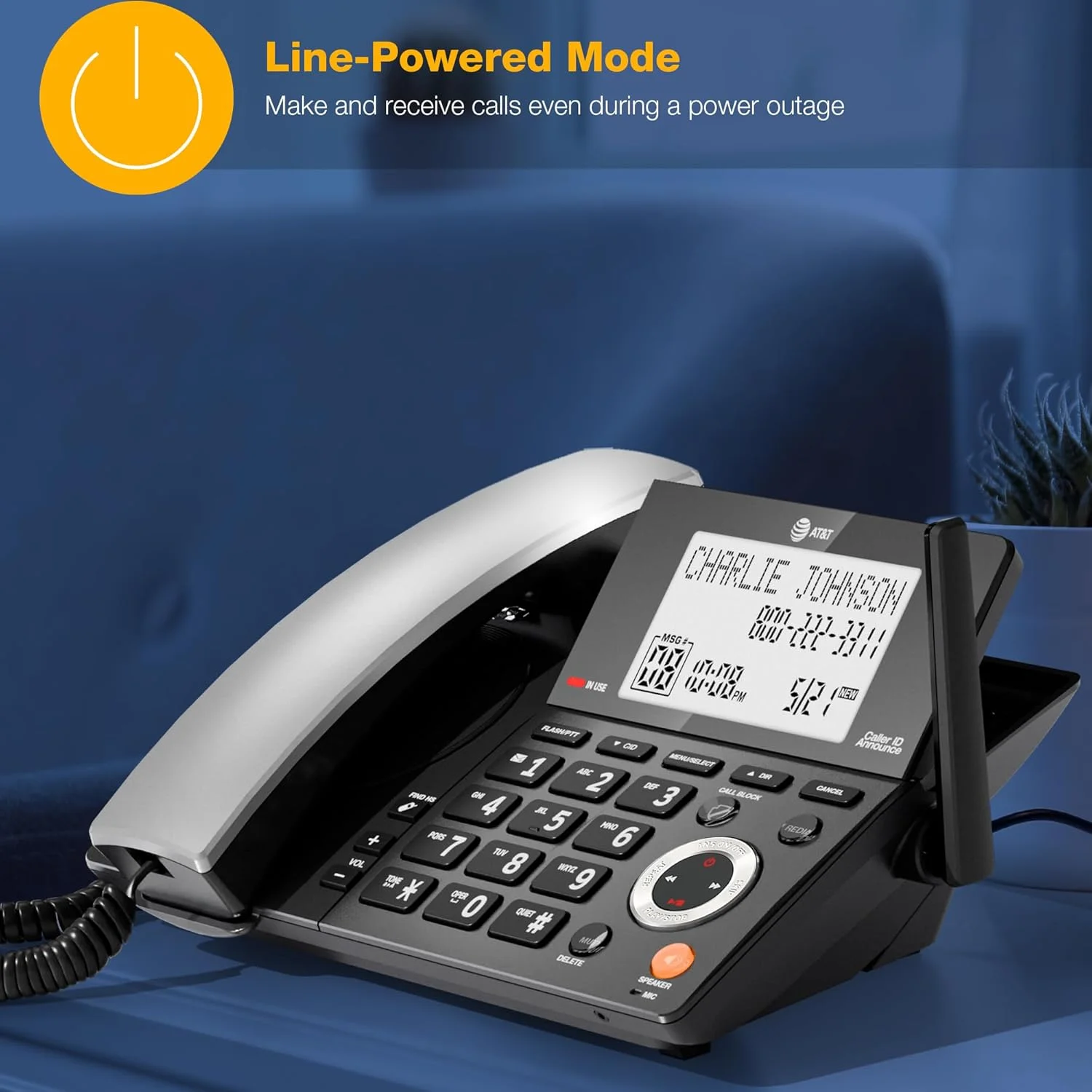 تلفن خانگی سیمی/بیسیم AT&T DECT 6.0 با 2 گوشی و منشی تلفنی، مسدود کننده تماس هوشمند، نمایشگر شناسه تماس گیرنده، صفحه نمایش بزرگ با نور پس زمینه، دکمه بزرگ، بلندگو، اینترکام: CL84218 (مشکی ذغالی) تلفن خانگی سیمی/بیسیم AT&T DECT 6.0 با 2 گوشی و منشی تلفنی، مسدود کننده تماس هوشمند، نمایشگر شناسه تماس گیرنده، صفحه نمایش بزرگ با نور پس زمینه، دکمه بزرگ، بلندگو، اینترکام: CL84218 (مشکی ذغالی)