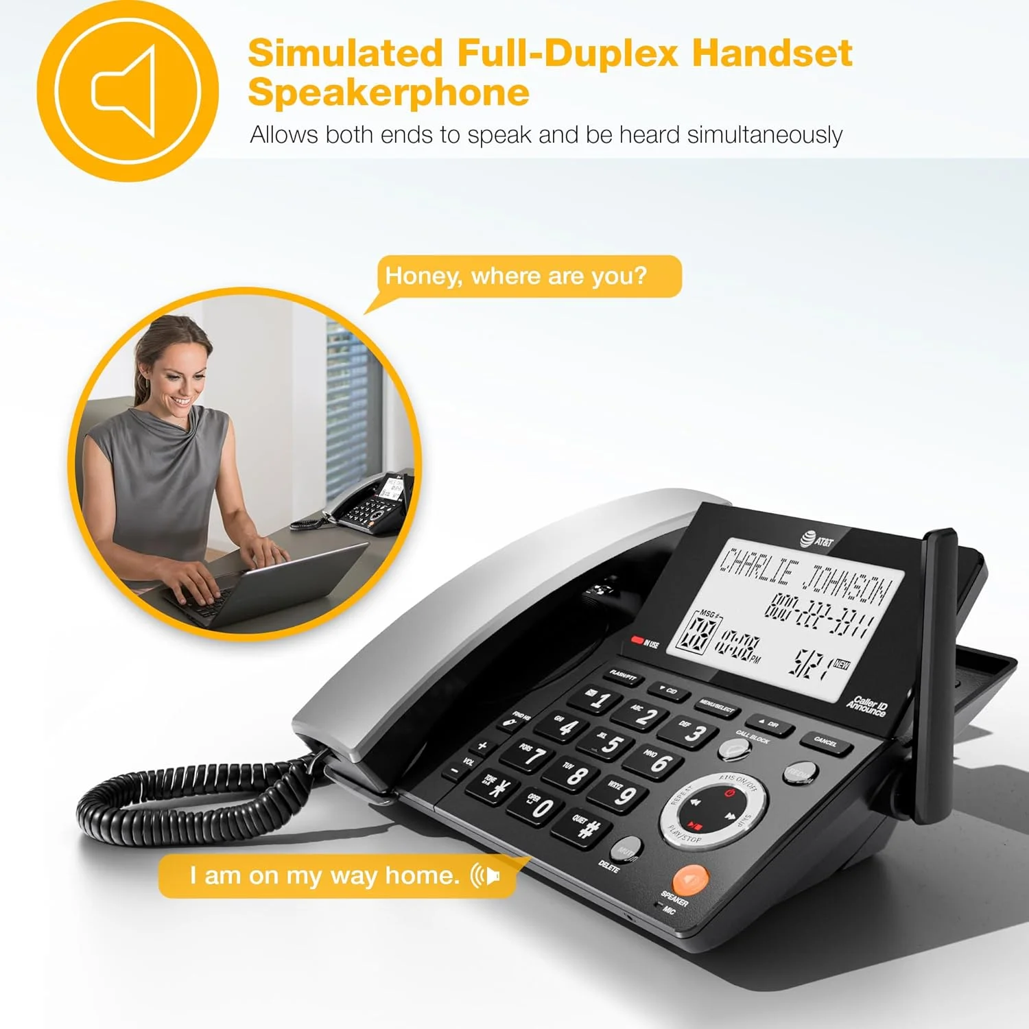 تلفن خانگی سیمی/بیسیم AT&T DECT 6.0 با 2 گوشی و منشی تلفنی، مسدود کننده تماس هوشمند، نمایشگر شناسه تماس گیرنده، صفحه نمایش بزرگ با نور پس زمینه، دکمه بزرگ، بلندگو، اینترکام: CL84218 (مشکی ذغالی) تلفن خانگی سیمی/بیسیم AT&T DECT 6.0 با 2 گوشی و منشی تلفنی، مسدود کننده تماس هوشمند، نمایشگر شناسه تماس گیرنده، صفحه نمایش بزرگ با نور پس زمینه، دکمه بزرگ، بلندگو، اینترکام: CL84218 (مشکی ذغالی)