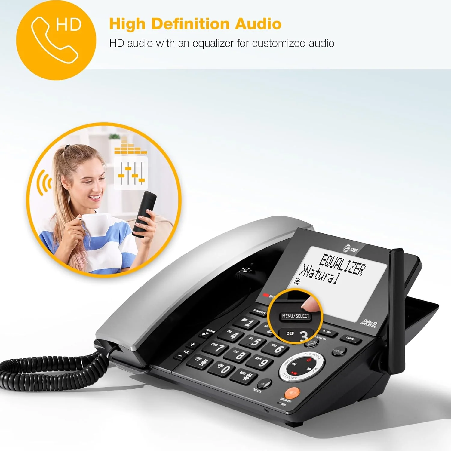 تلفن خانگی سیمی/بیسیم AT&T DECT 6.0 با 2 گوشی و منشی تلفنی، مسدود کننده تماس هوشمند، نمایشگر شناسه تماس گیرنده، صفحه نمایش بزرگ با نور پس زمینه، دکمه بزرگ، بلندگو، اینترکام: CL84218 (مشکی ذغالی) تلفن خانگی سیمی/بیسیم AT&T DECT 6.0 با 2 گوشی و منشی تلفنی، مسدود کننده تماس هوشمند، نمایشگر شناسه تماس گیرنده، صفحه نمایش بزرگ با نور پس زمینه، دکمه بزرگ، بلندگو، اینترکام: CL84218 (مشکی ذغالی)