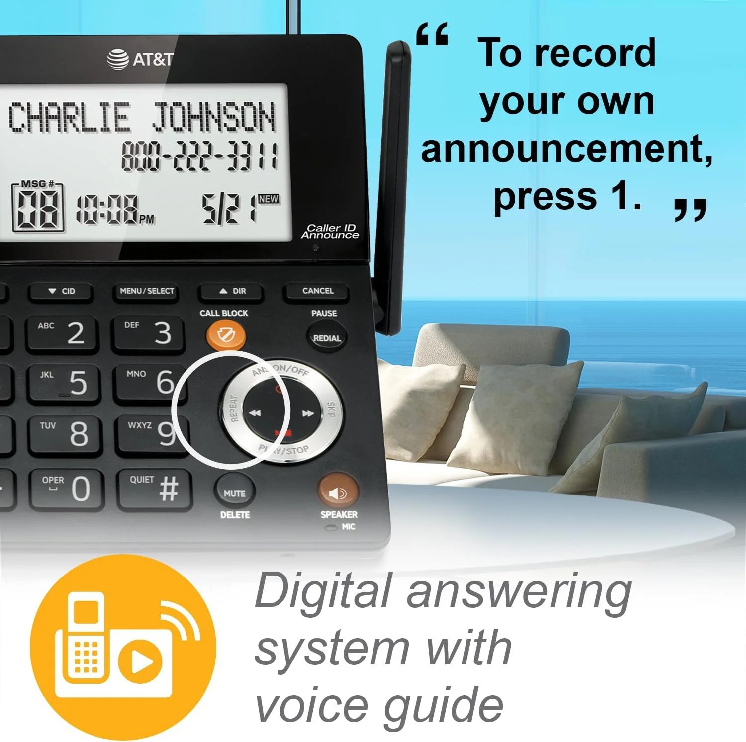 تلفن بی سیم و باسیم قابل گسترش AT&T مدل CL84107 DECT 6.0 با مسدود کننده تماس هوشمند، مشکی/نقره ای با 1 گوشی تلفن بی سیم و باسیم قابل گسترش AT&T مدل CL84107 DECT 6.0 با مسدود کننده تماس هوشمند، مشکی/نقره ای با 1 گوشی