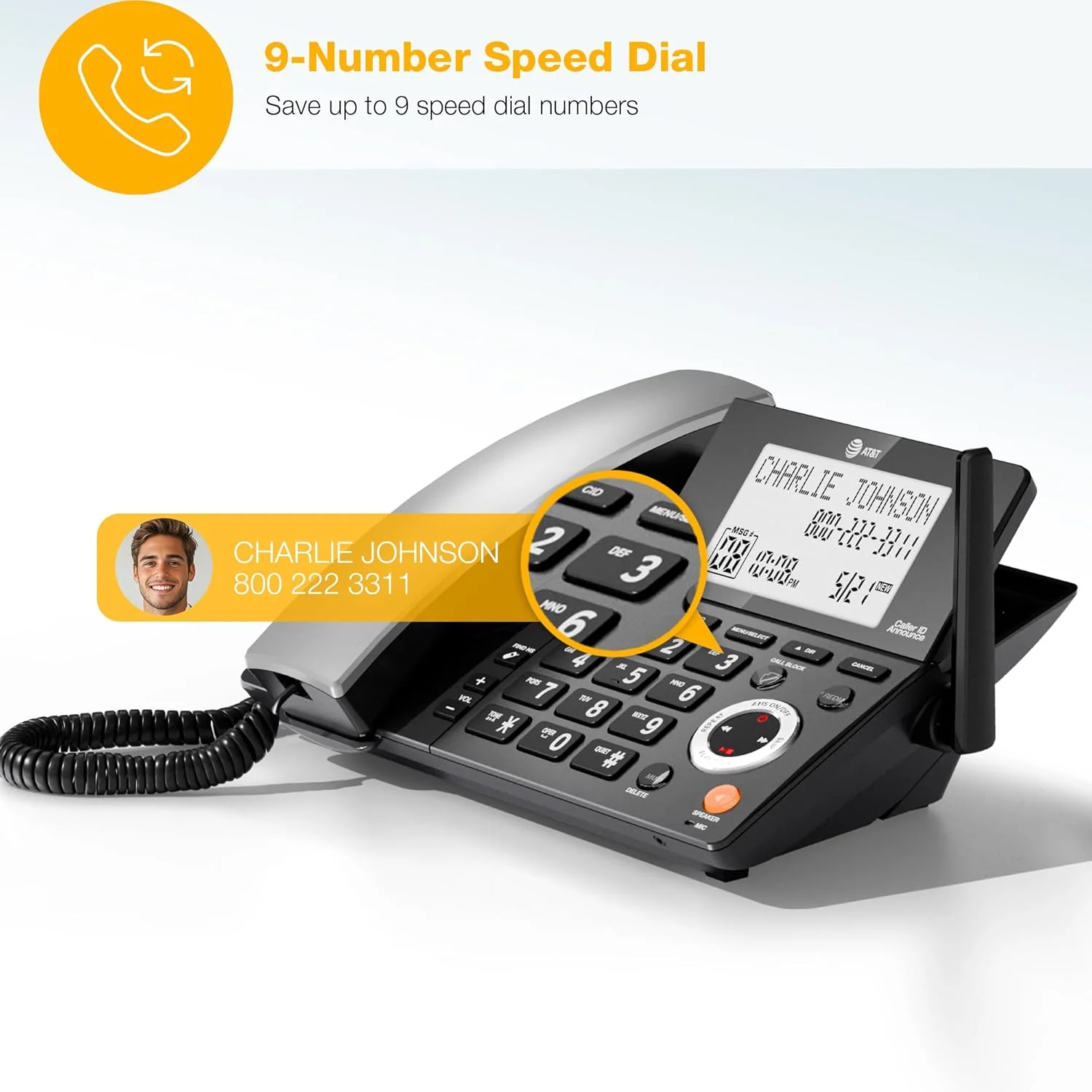 تلفن خانگی سیمی/بیسیم AT&T DECT 6.0 با 2 گوشی و منشی تلفنی، مسدود کننده تماس هوشمند، نمایشگر شناسه تماس گیرنده، صفحه نمایش بزرگ با نور پس زمینه، دکمه بزرگ، بلندگو، اینترکام: CL84218 (مشکی ذغالی) تلفن خانگی سیمی/بیسیم AT&T DECT 6.0 با 2 گوشی و منشی تلفنی، مسدود کننده تماس هوشمند، نمایشگر شناسه تماس گیرنده، صفحه نمایش بزرگ با نور پس زمینه، دکمه بزرگ، بلندگو، اینترکام: CL84218 (مشکی ذغالی)