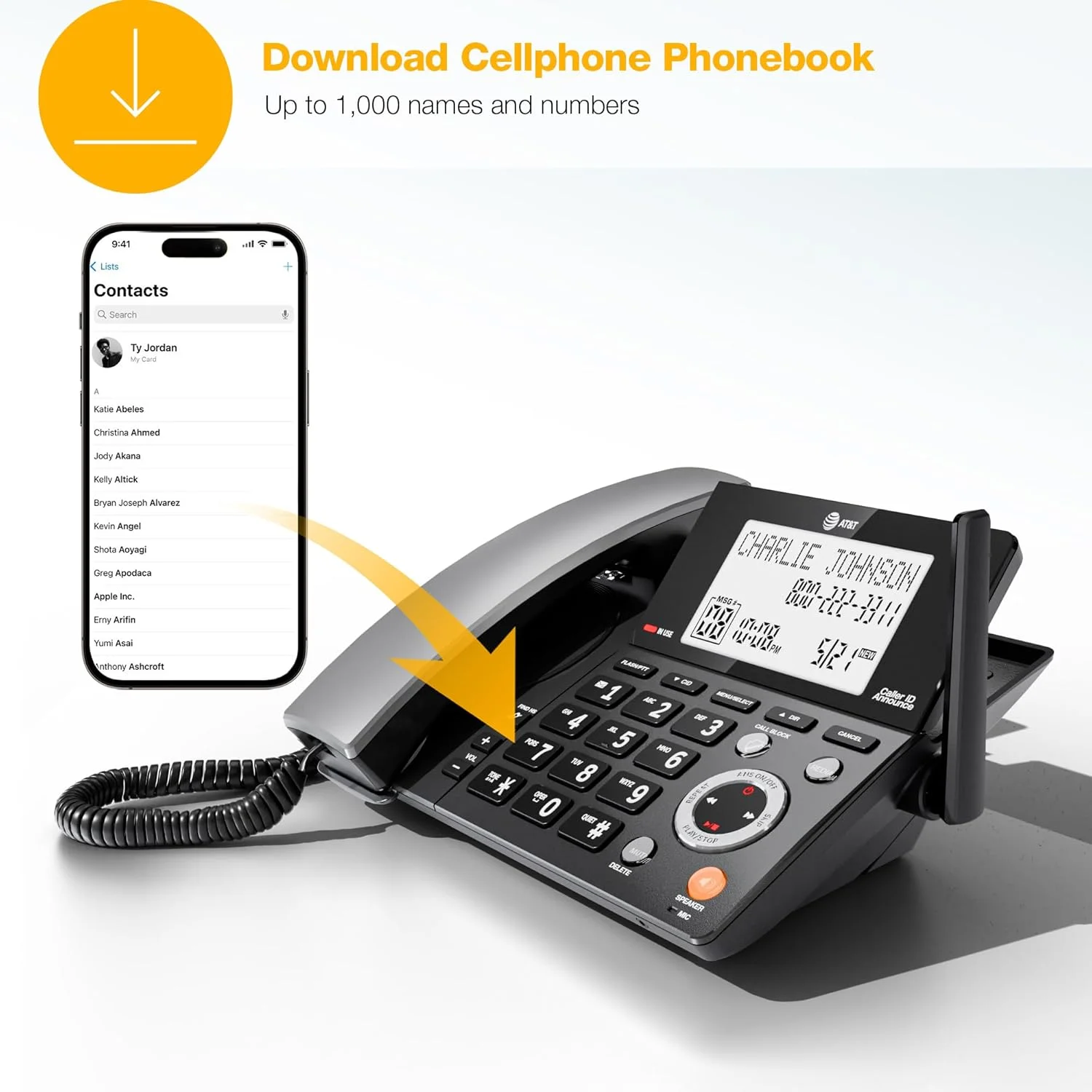 تلفن خانگی سیمی/بیسیم AT&T DECT 6.0 با 2 گوشی و منشی تلفنی، مسدود کننده تماس هوشمند، نمایشگر شناسه تماس گیرنده، صفحه نمایش بزرگ با نور پس زمینه، دکمه بزرگ، بلندگو، اینترکام: CL84218 (مشکی ذغالی) تلفن خانگی سیمی/بیسیم AT&T DECT 6.0 با 2 گوشی و منشی تلفنی، مسدود کننده تماس هوشمند، نمایشگر شناسه تماس گیرنده، صفحه نمایش بزرگ با نور پس زمینه، دکمه بزرگ، بلندگو، اینترکام: CL84218 (مشکی ذغالی)