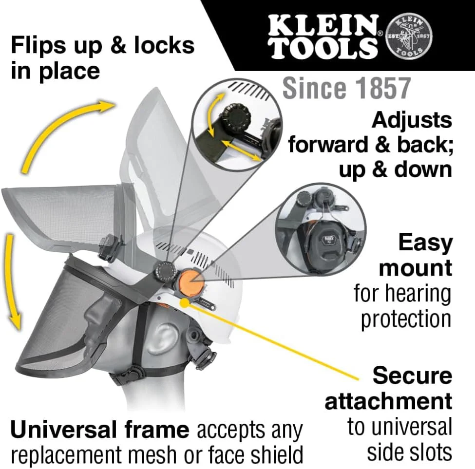 فریم محافظ صورت جایگزین ایمنی کلاین تولز 60475، برای استفاده با کلاه های ایمنی، مدل کلاه لبه دار و کلاه های سخت لبه کامل فریم محافظ صورت جایگزین ایمنی کلاین تولز 60475، برای استفاده با کلاه های ایمنی، مدل کلاه لبه دار و کلاه های سخت لبه کامل