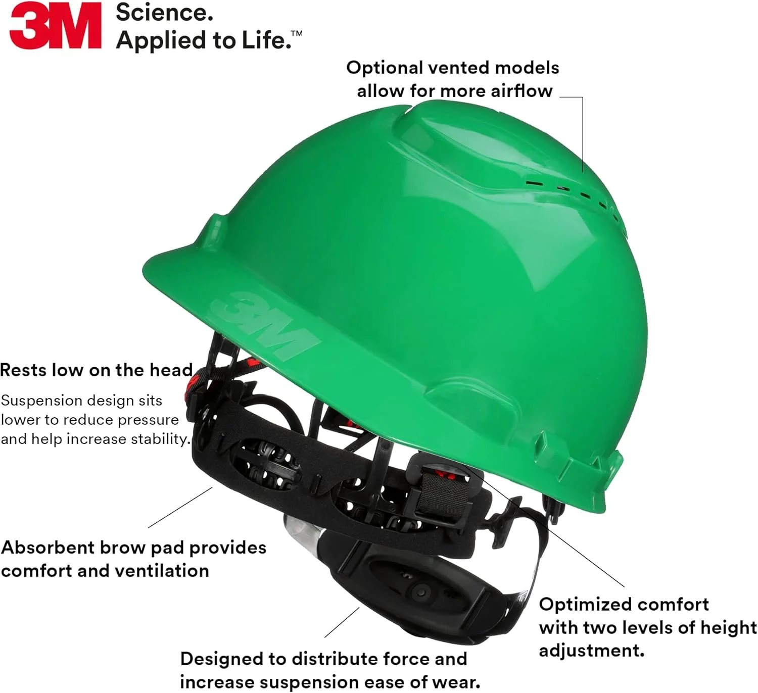کلاه ایمنی 3M مدل SecureFit H-704SFV-UV، سبز، کلاه ایمنی تهویه دار با سنسور Uvicator، سیستم تعلیق храповик 4 نقطه ای پخش فشار، ANSI Z87.1