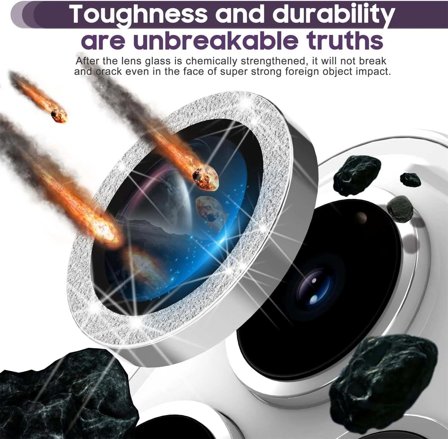 محافظ لنز دوربین شیشه ای حرارت دیده 9H پریمیوم KASTWAVE برای آیفون 14 پرو/پرو مکس - طراحی حلقه فلزی نقره ای برای محافظت نهایی محافظ لنز دوربین شیشه ای حرارت دیده 9H پریمیوم KASTWAVE برای آیفون 14 پرو/پرو مکس - طراحی حلقه فلزی نقره ای برای محافظت نهایی