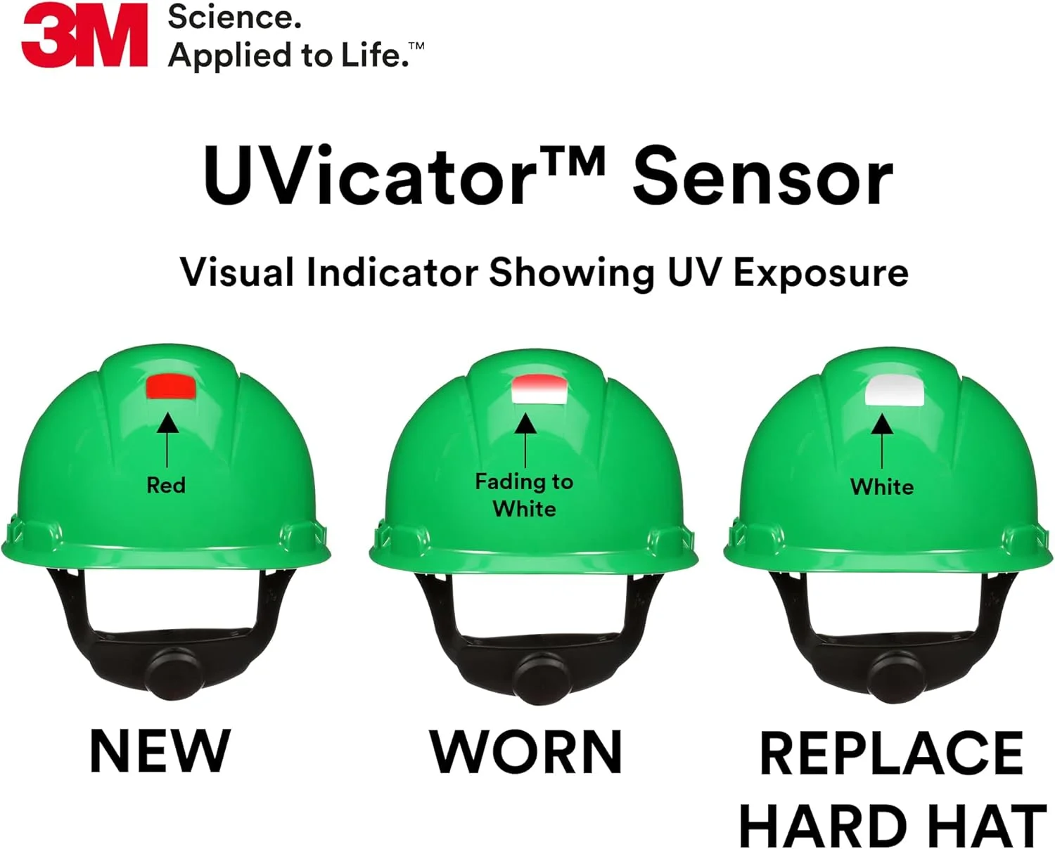 کلاه ایمنی 3M مدل SecureFit H-704SFV-UV، سبز، کلاه ایمنی تهویه دار با سنسور Uvicator، سیستم تعلیق храповик 4 نقطه ای پخش فشار، ANSI Z87.1
