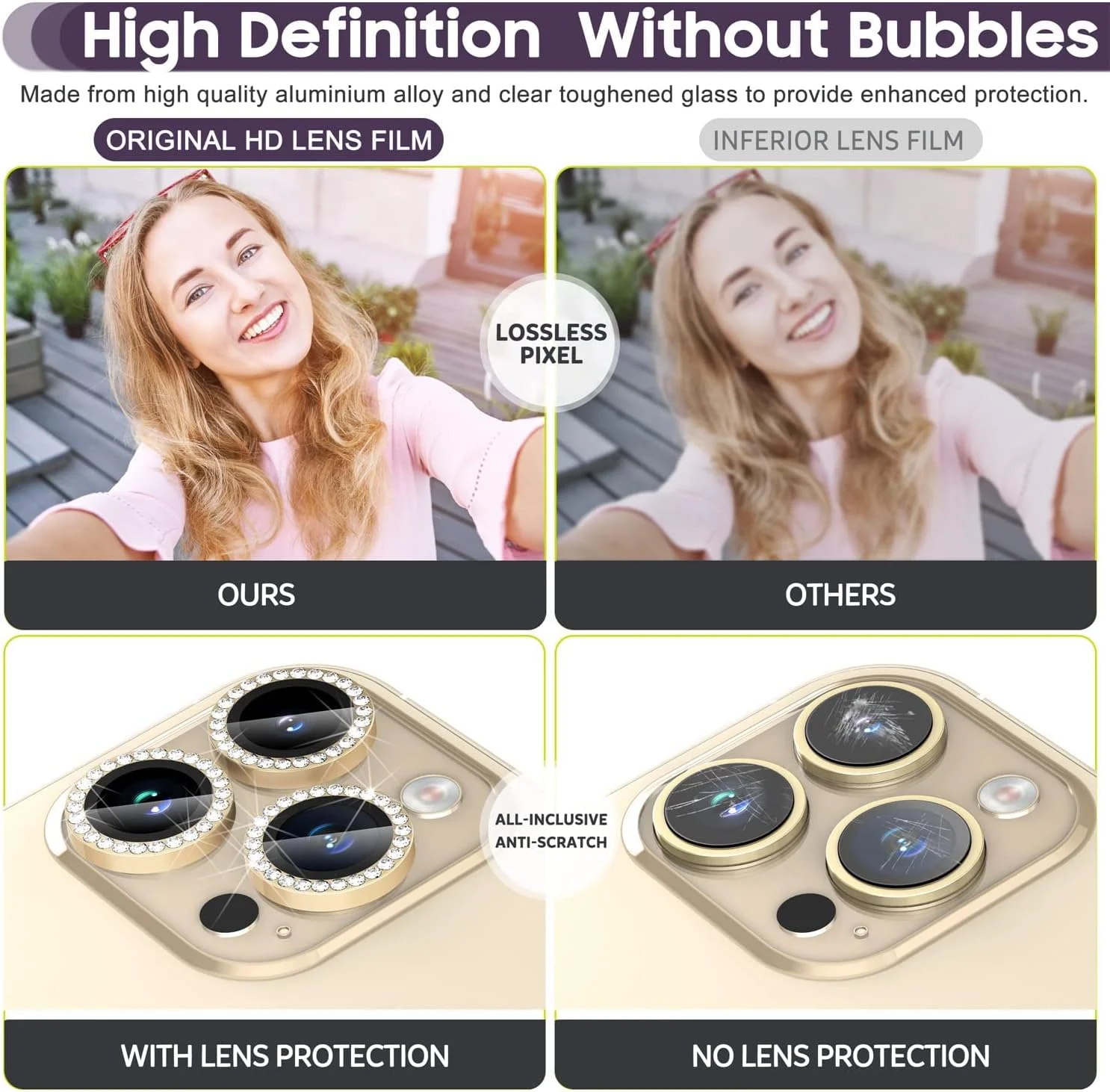 محافظ لنز دوربین شیشه ای حرارت دیده 9H پریمیوم KASTWAVE برای آیفون 14 پرو/پرو مکس - طراحی حلقه فلزی طلایی شیک برای محافظت نهایی محافظ لنز دوربین شیشه ای حرارت دیده 9H پریمیوم KASTWAVE برای آیفون 14 پرو/پرو مکس - طراحی حلقه فلزی طلایی شیک برای محافظت نهایی