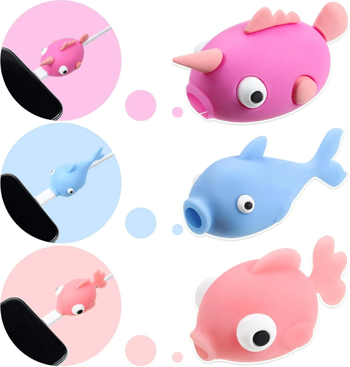 محافظ کابل شارژر KASTWAVE، محافظ کابل شارژر USB طرح حیوانات بامزه، مناسب برای اکثر کابل های گوشی و تبلت، 6 عدد