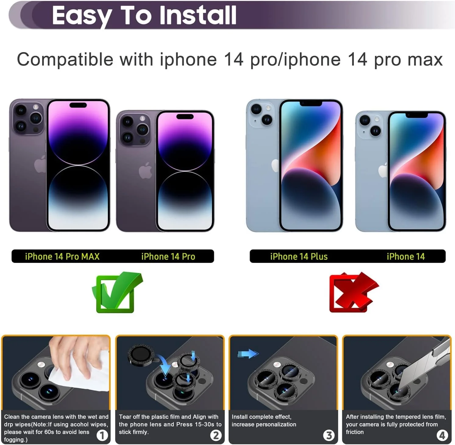 محافظ لنز دوربین KASTWAVE برای آیفون 14 پرو / 14 پرو مکس، پوشش شیشه ای تمپر شده 9H، محافظ حلقه فلزی جداگانه (مشکی) محافظ لنز دوربین KASTWAVE برای آیفون 14 پرو / 14 پرو مکس، پوشش شیشه ای تمپر شده 9H، محافظ حلقه فلزی جداگانه (مشکی)